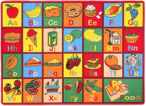 HR Kids Educational ABC Food & Fruits Learning Rug - Non-Slip Rubber Back Play Mat for Toddlers | Colorful Alphabet & Nutrition Playtime Mat for Nursery, Classroom & Playroom