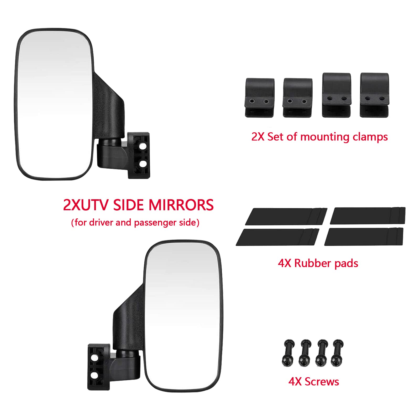 UTV Side Mirrors for Polaris Ranger 2015-2022 & Can-Am Defender Maverick Trail - Adjustable Break-Away Rear View Mirror with Profiled Tube | Off-Road Adventure & Utility Vehicle Accessories