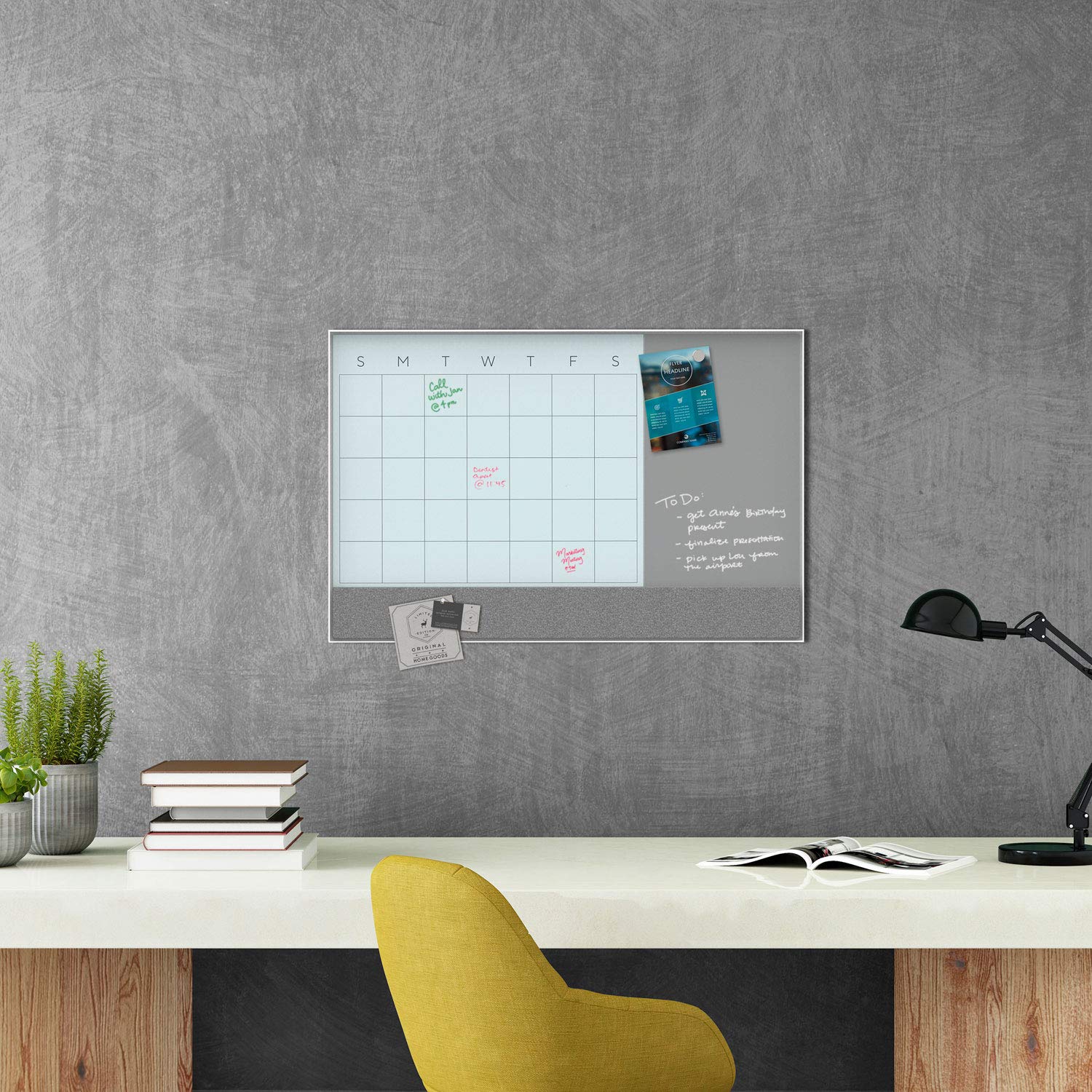 U Brands 3-in-1 Magnetic Glass Dry Erase Monthly Calendar Board - 36
