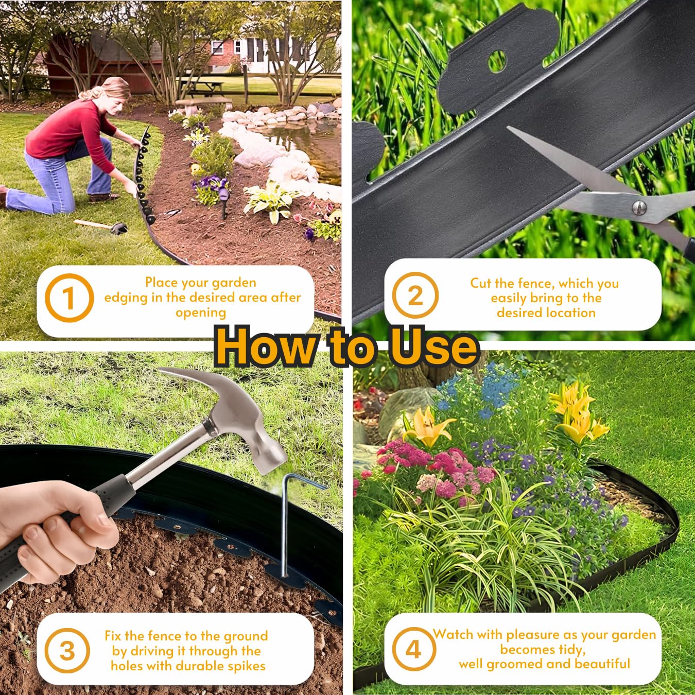 No Dig Landscape Edging 33FT - Tall Garden Border with Metal Spikes for Lawns & Flower Beds