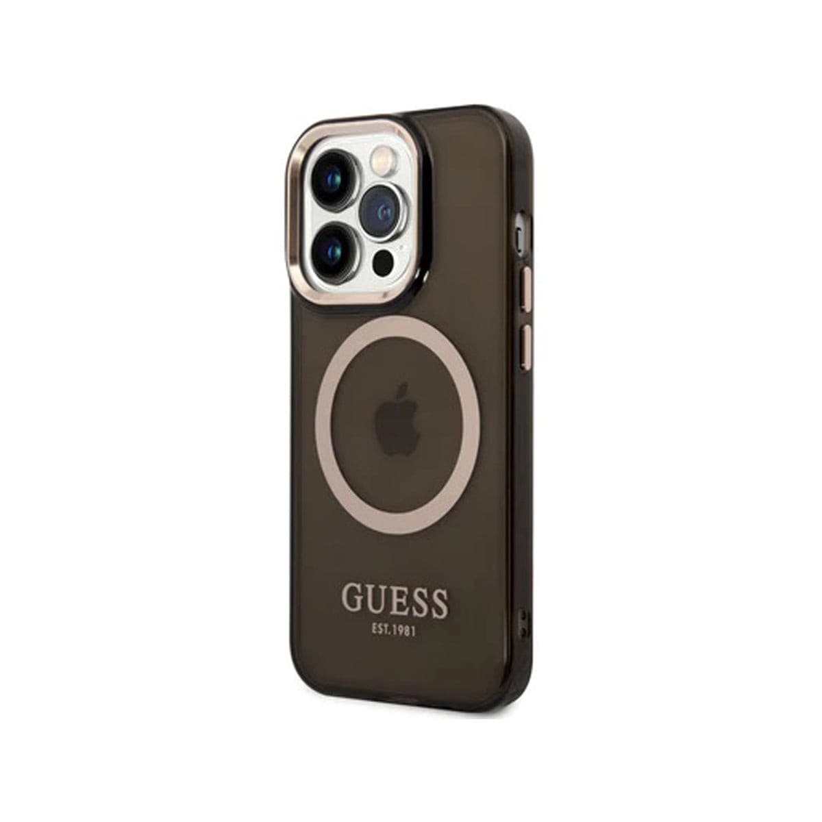 GUESS Ring Edition Translucent Black Case for iPhone 14 Pro Max - Slim Protective Phone Cover with Grip Ring Stand for Hands-Free Viewing & Selfies