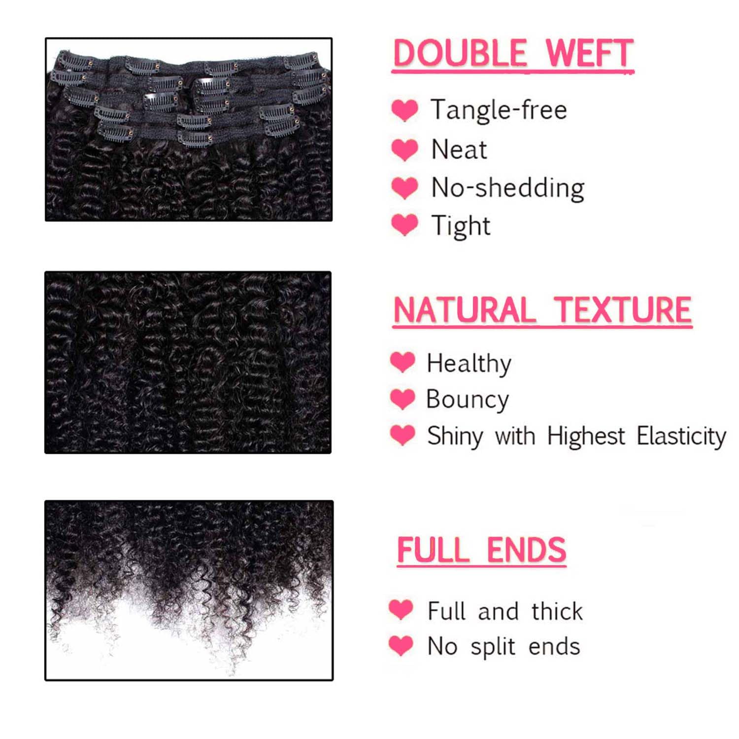 Afro Kinky Curly Clip-in Hair Extensions 10 Inch - 7Pcs Real Human Hair with 18 Clips (120g/set) for Black Women | Brazilian Virgin Hair | Natural Black Color | Perfect for Daily Wear, Parties & Special Occasions