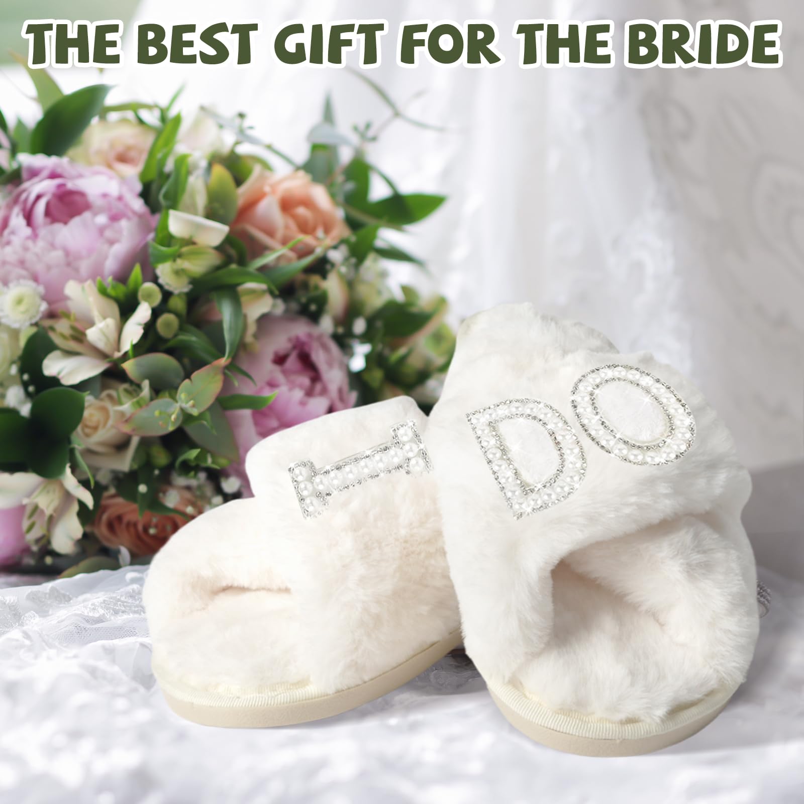 White Bridal Slippers for Wedding Day - Comfortable 'I Do' Wedding Shoes for Bride - Perfect for Ceremony, Reception & Honeymoon Getaway