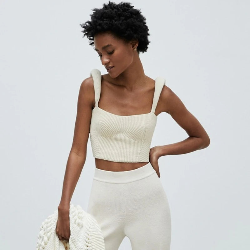 Women's Backless Knit Sweater Crop Tops - Fashion Spaghetti Strap Sleeveless Knitted Tank Camis for Casual Wear & Summer Outfits