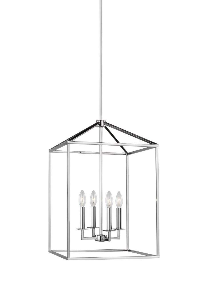 Modern 4-Light Perryton Pendant Chandelier in Chrome - Generation Lighting 5115004-05 - Elegant Ceiling Light Fixture for Home Decor - Uses 60W Candelabra Bulbs - Perfect for Foyer, Living Room, Dining Room and Bedroom Lighting