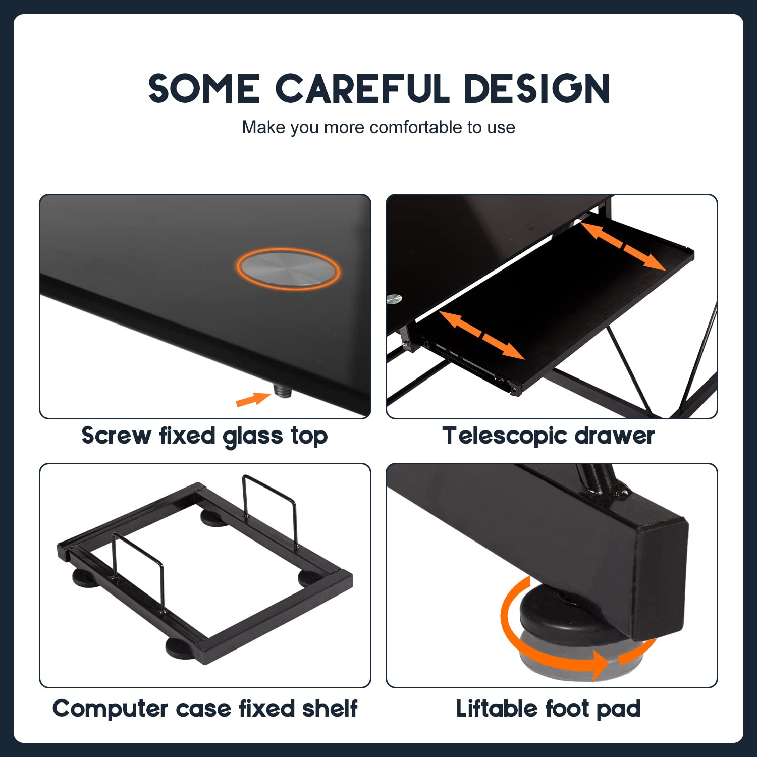 Black L-Shaped Corner Computer Desk with Tempered Glass Top - Home Office Gaming Workstation, Study Writing Table with Keyboard Tray & CPU Stand - Perfect for Small Spaces & Multi-Monitor Setups
