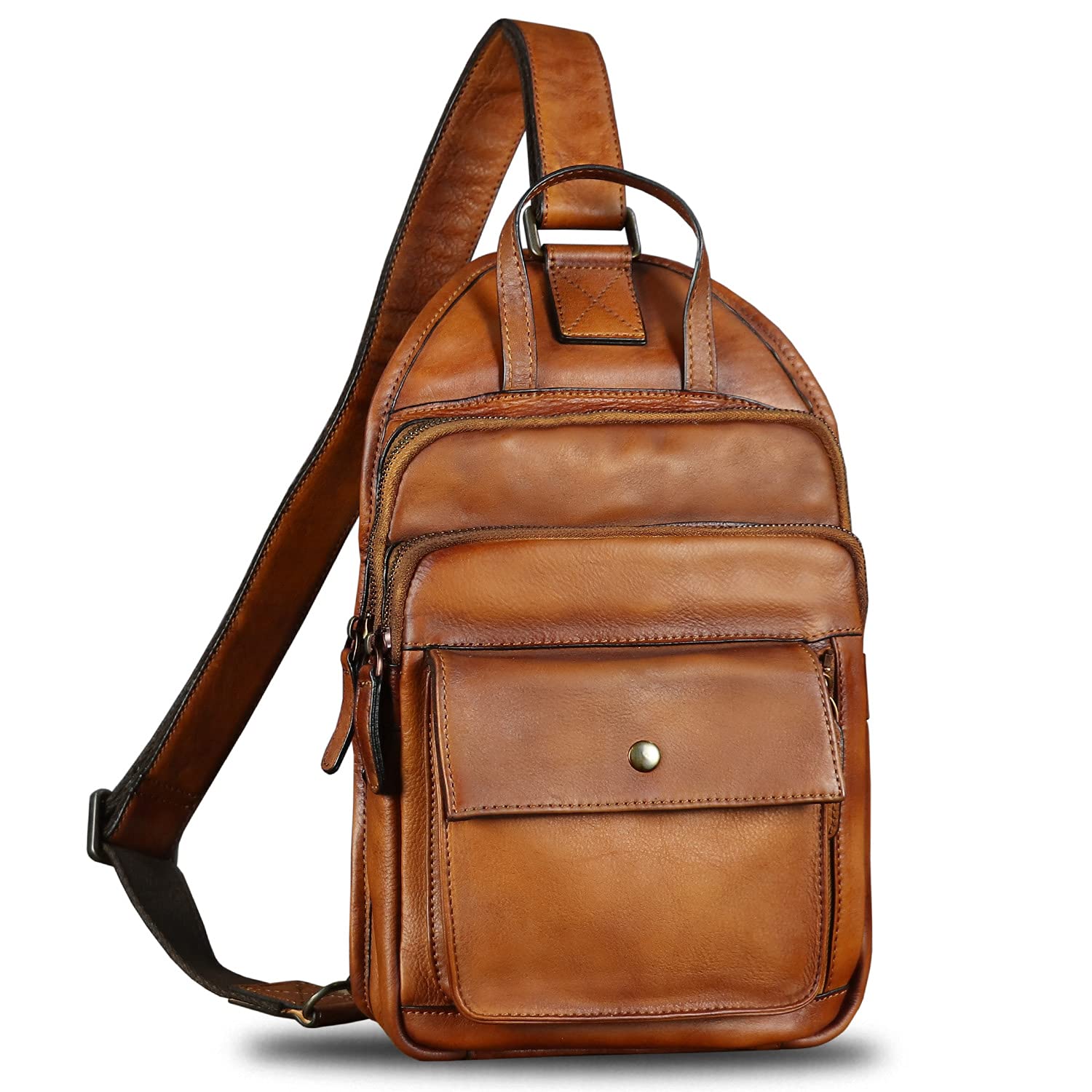 Genuine Leather Sling Bag for Men & Women - Vintage Real Leather Crossbody Shoulder Backpack Purse | Perfect for Travel, Work & Everyday Use