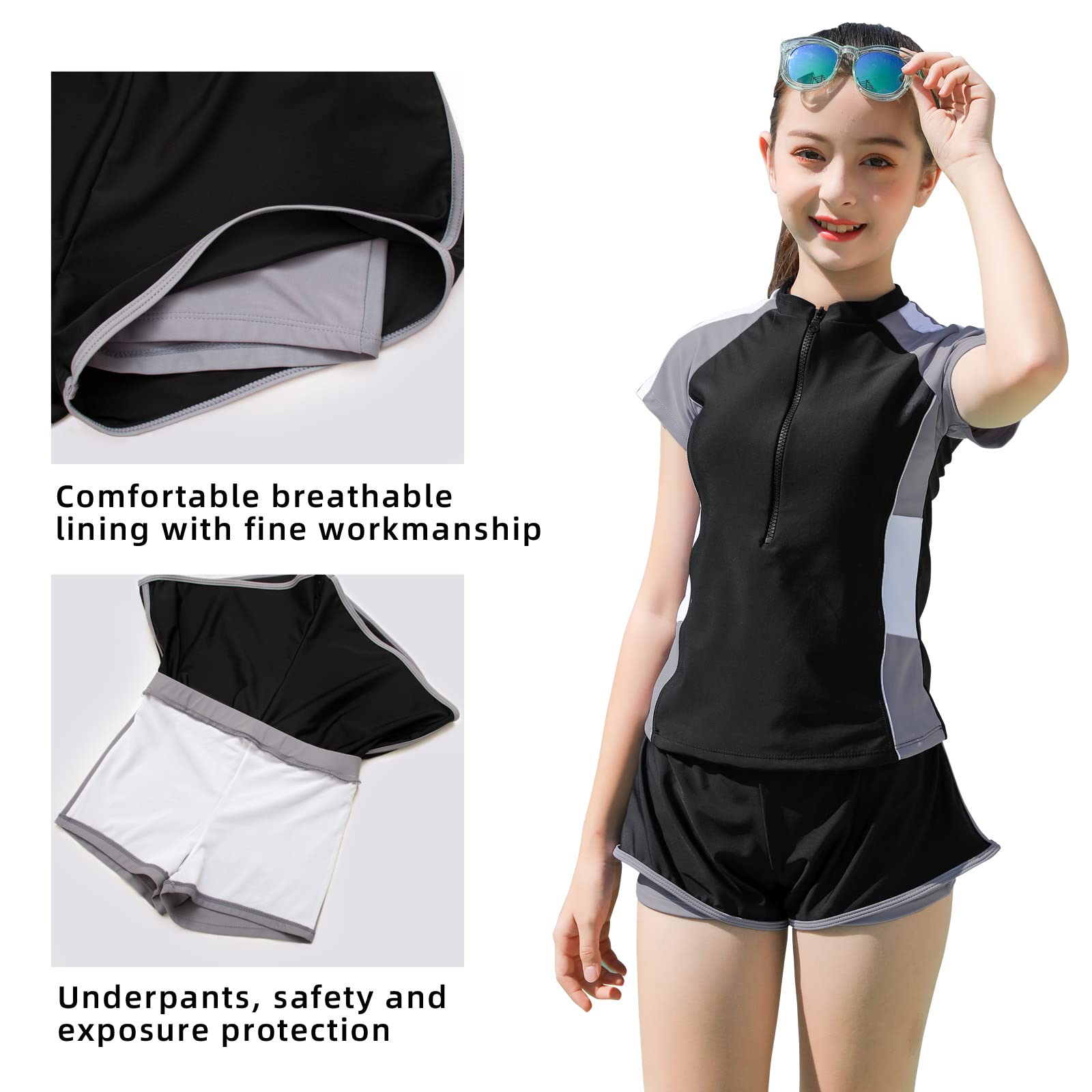 Girls' Two-Piece Rashguard Swimsuits for Kids - Quick Dry Bathing Suits with Beach Shorts & Swim Shirts (Sizes 6-7, 8, 10-12, 14-16) - Perfect for Pool, Beach & Summer Water Activities