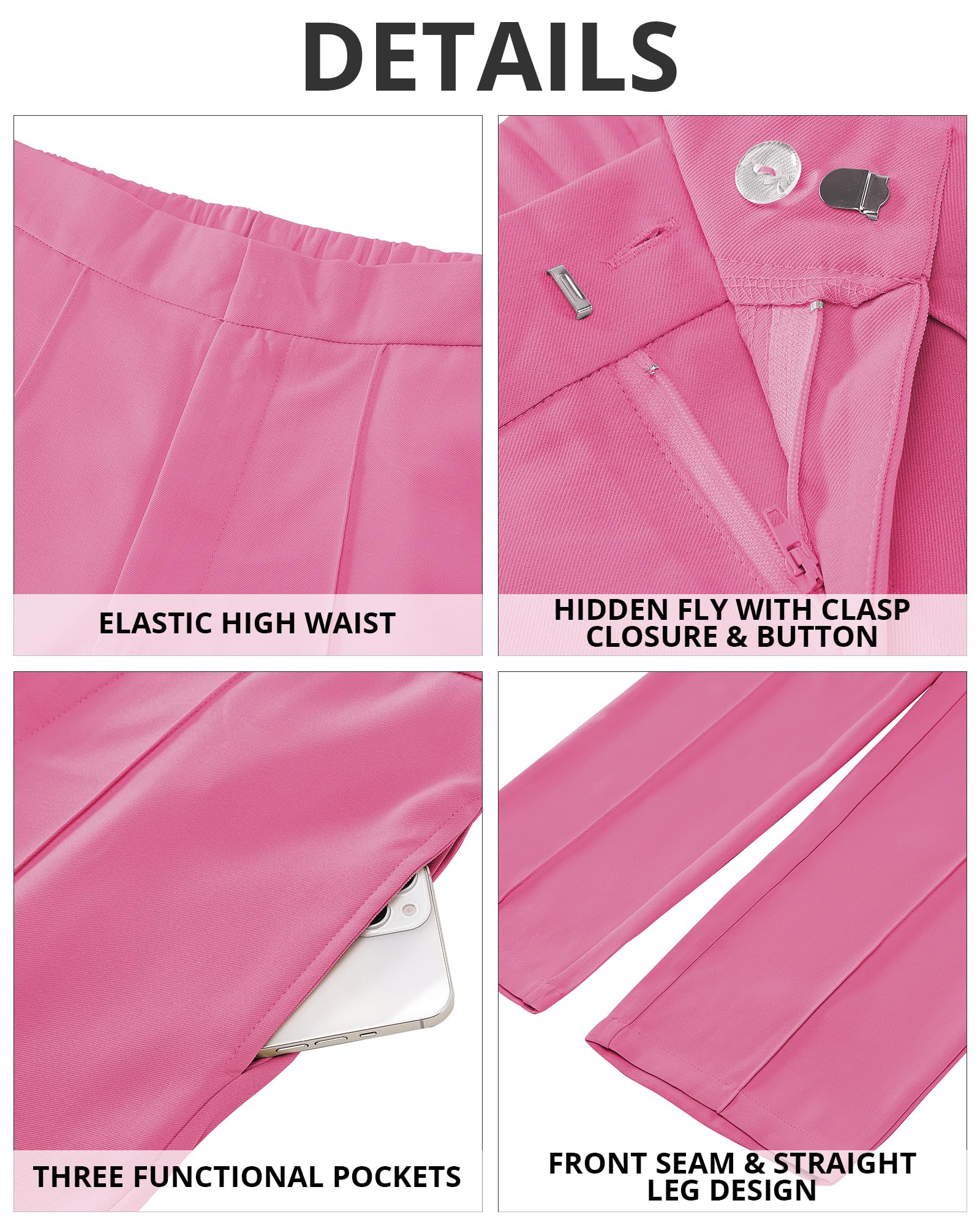 GRAPENT Women's High Waisted Work Pants - Professional Dressy Casual Straight Leg Trousers with Elastic Waist & Cropped Ankle Length for Office, Business, and Everyday Wear