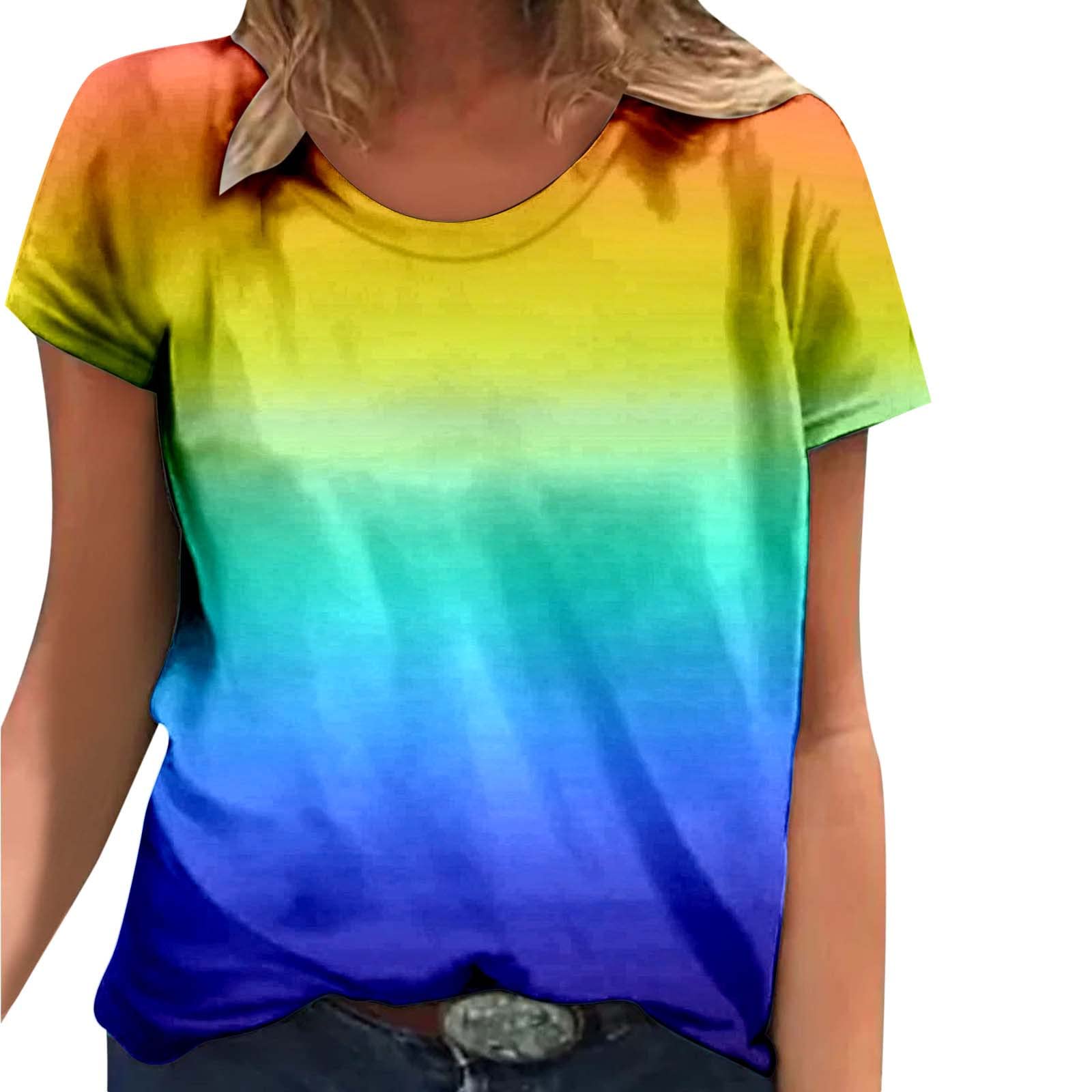 Women's Summer Casual Round Neck Gradient Print Short Sleeve T-Shirt - Breathable White Thermal Top for Women | Perfect for Outdoor Activities, Travel & Everyday Wear