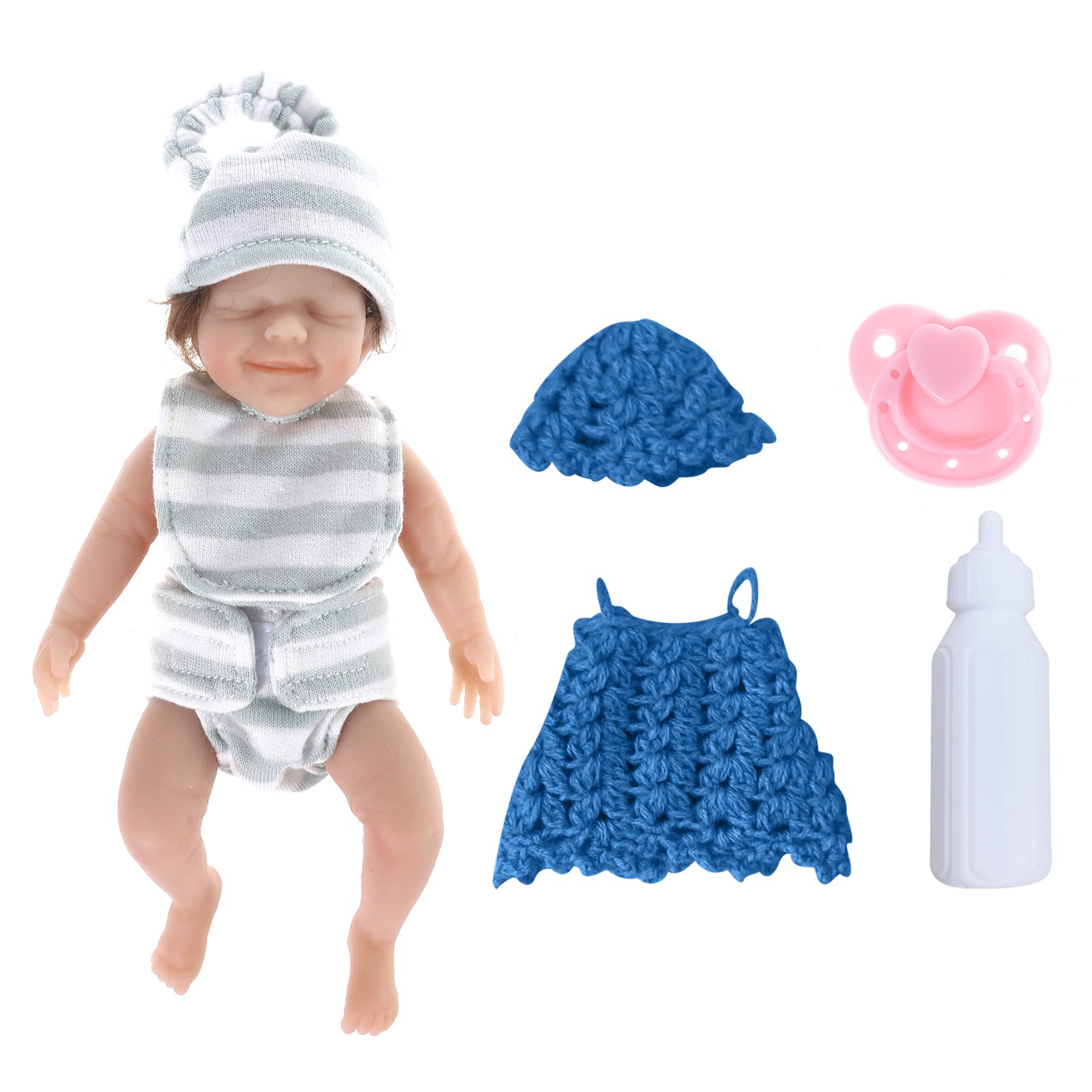 BYNNIX 6 Inch Mini Realistic Baby Doll - Full Silicone Body Newborn Girl Doll with Curly Rooted Hair & Outfit | Lifelike Tiny Reborn Doll for Collectors, Gift Giving, Nursery Decor & Pretend Play