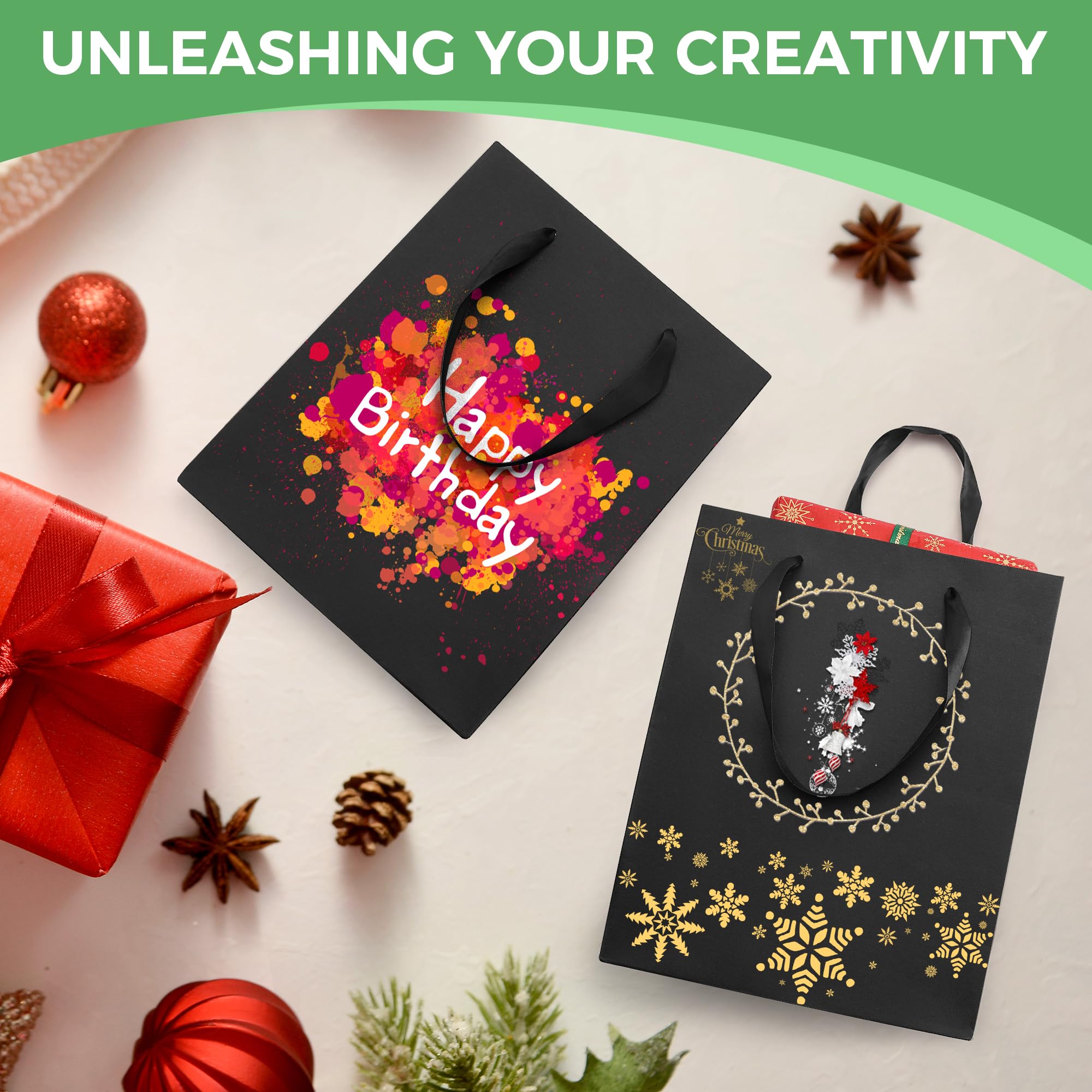 Black Gift Bags with Handles - 8x5x10 Inch 6 Pack Medium Paper Bags Bulk for Party, Shopping, Wedding, Birthday, Graduation & Father's Day | Perfect for Gift Wrapping, Retail Packaging & Event Favors