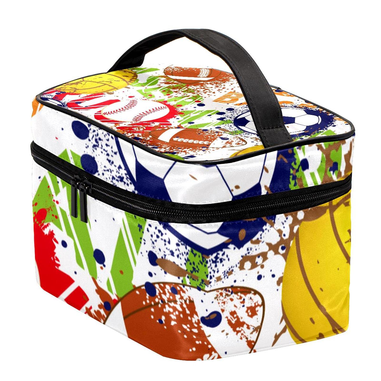Colorful Large Cosmetic Makeup Bag for Women & Girls - Baseball Football Rugby Travel Design - Zippered Toiletry Organizer Case for Makeup, Skincare, Gym & Travel Essentials