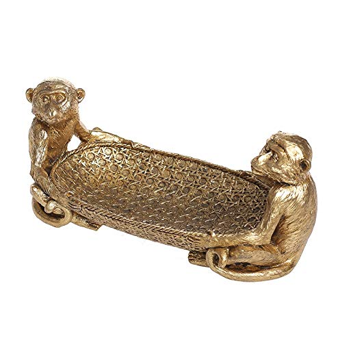 Stylish Resin Monkey Fruit Tray with Gold Finish - Decorative Snack Bowl for Fruits, Candy, Jewelry & Keys - Perfect for Living Room, Kitchen & Party Decor