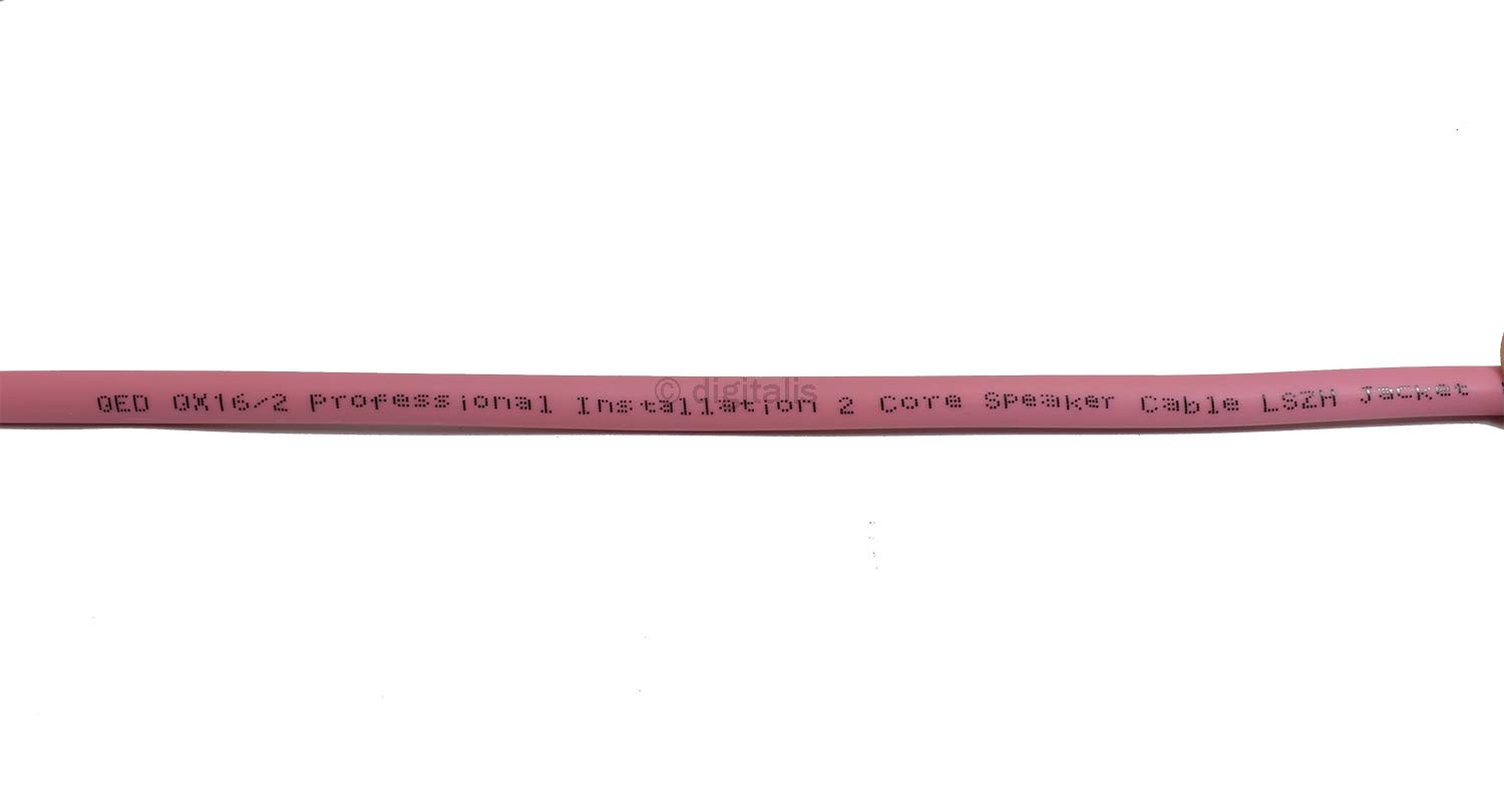 100m QED QE16/2 Pink LSZH Speaker Cable - Pure Copper Wire for Wall/Ceiling Installation | Home Theater & Commercial Audio Systems | Low Smoke Zero Halogen Safe Wiring Solution (16/2 100m Reel)