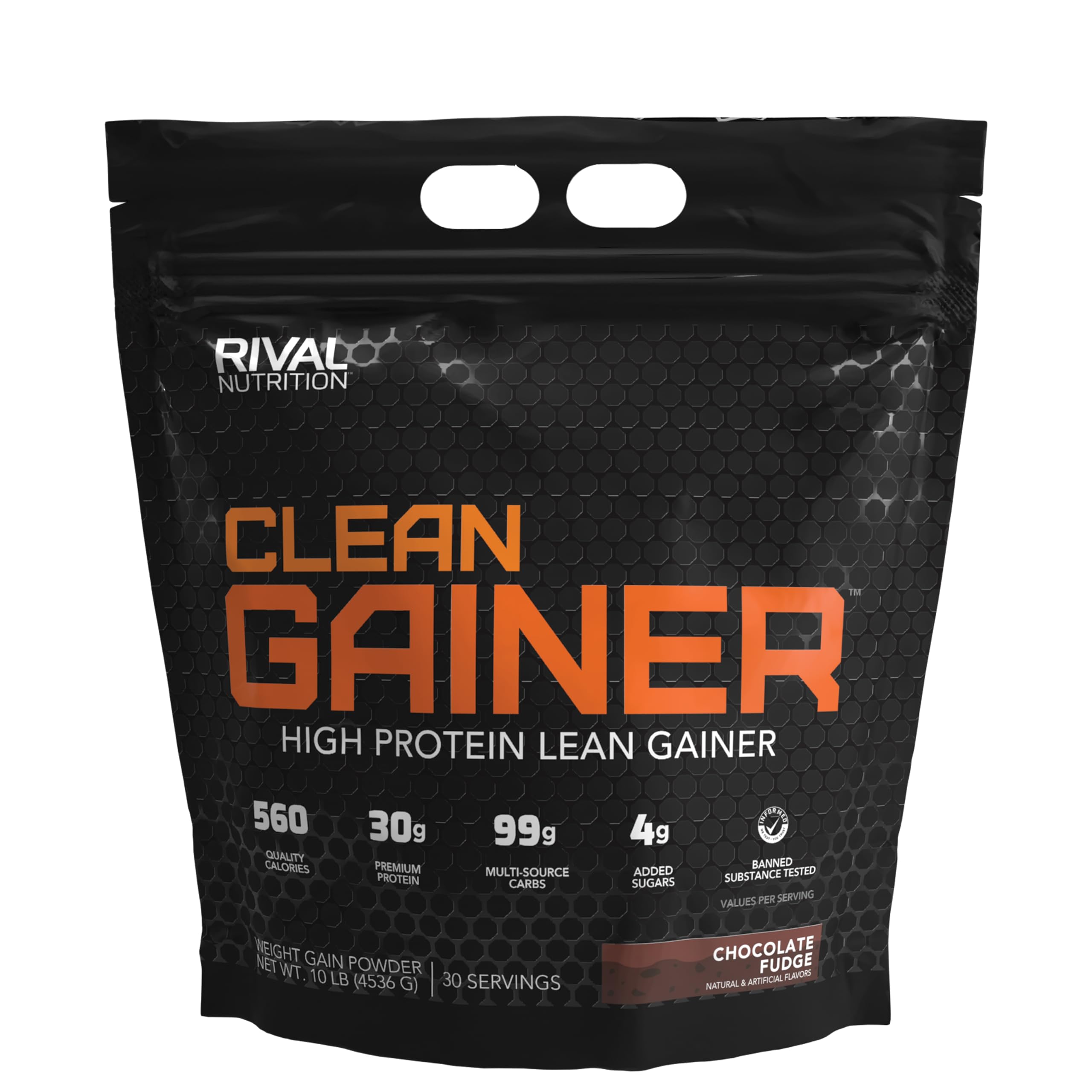 Rivalus Clean Gainer Chocolate Fudge 10lb - Premium Lean Mass Gainer Protein Powder with Dairy Proteins, Complex Carbs & Healthy Fats | No Banned Substances | Made in USA | Post-Workout Recovery & Muscle Building Supplement