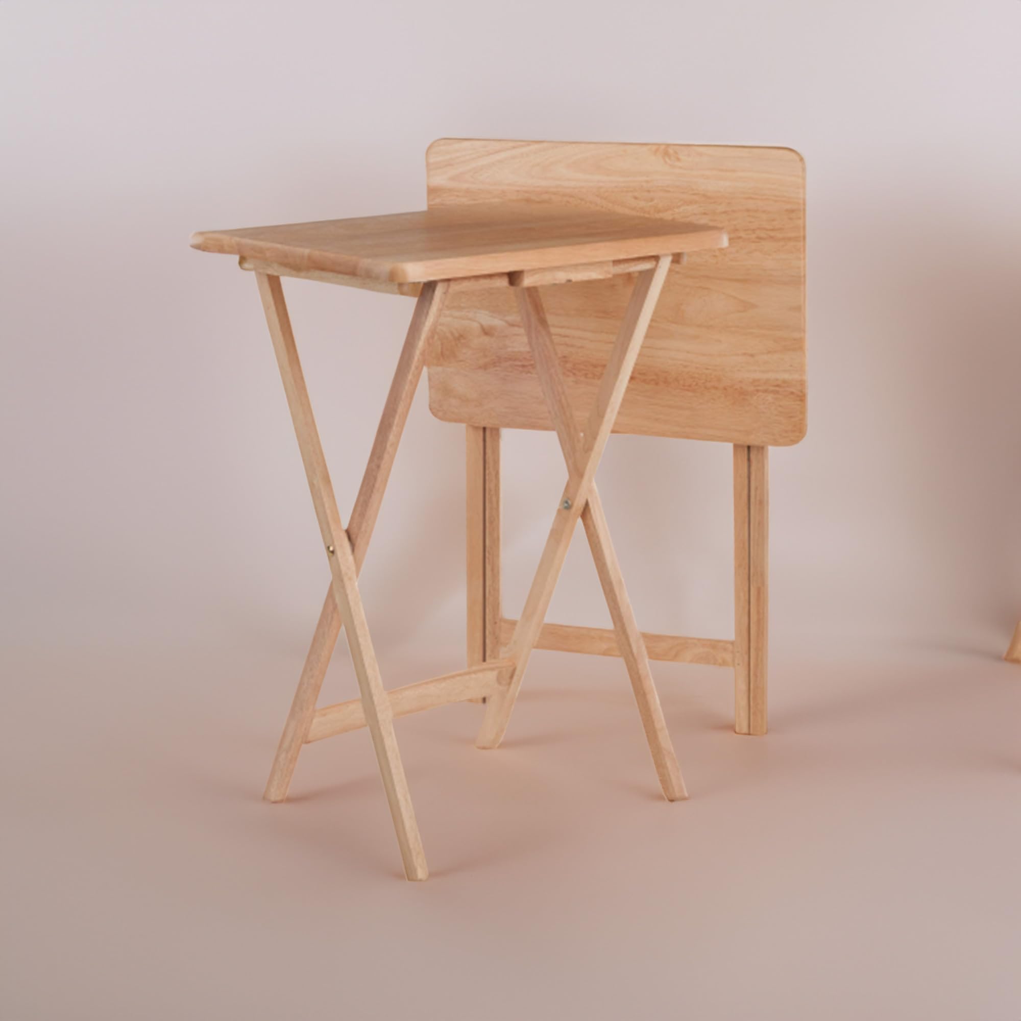 2-Piece Foldable Lacquered Wooden Snack Table Set - Portable Rectangular Tray Tables for Living Room, Bedroom, Patio - Perfect for Snacks, Beverages, Books, Laptops and Home Decor