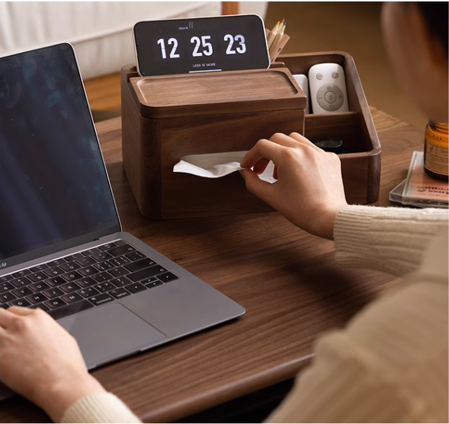 Premium Black Walnut & Acacia Solid Wood Multi-Functional Tissue Box Holder - Handcrafted Home Decor for Living Room, Bedroom & Office