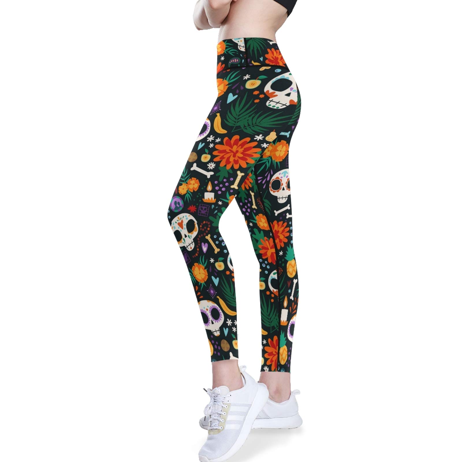 Colorful Dia De Los Muertos Yoga Pants - High Waist Tummy Control Leggings for Workout & Running