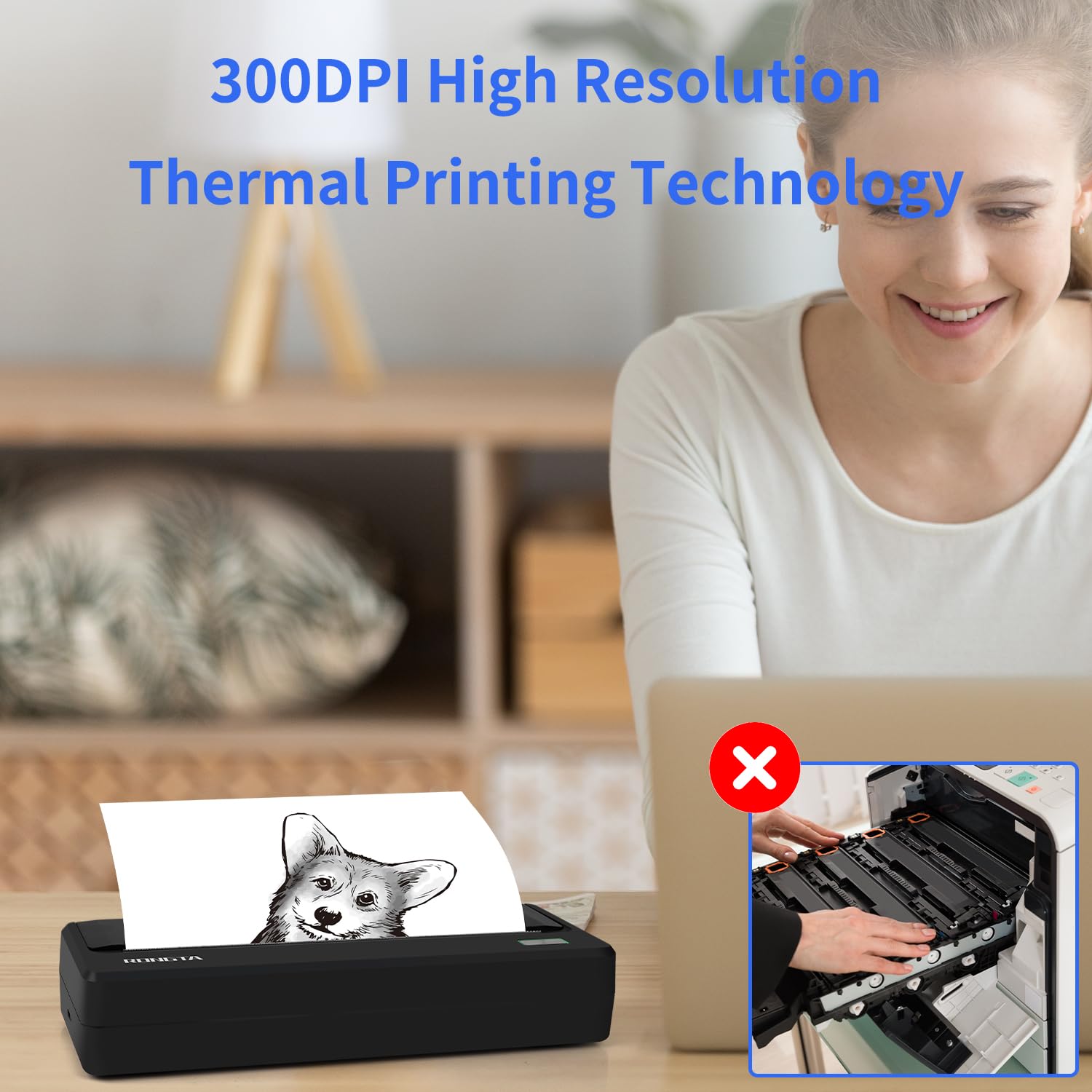 Rongta Wireless Bluetooth Thermal Printer - Portable Inkless Travel Printer with 300 DPI Resolution for Home & Office Use | Compatible with Android, iOS, Laptop | Supports 8.5