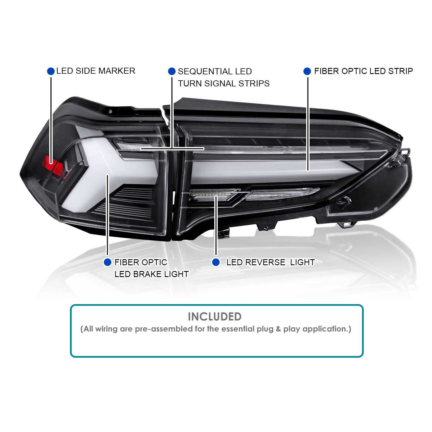 Spec-D Tuning Black LED Sequential Tail Lights for 2019-2023 Toyota RAV4 - Left & Right Pair Assembly - Enhanced Visibility & Style for Night Driving & Custom Car Upgrades