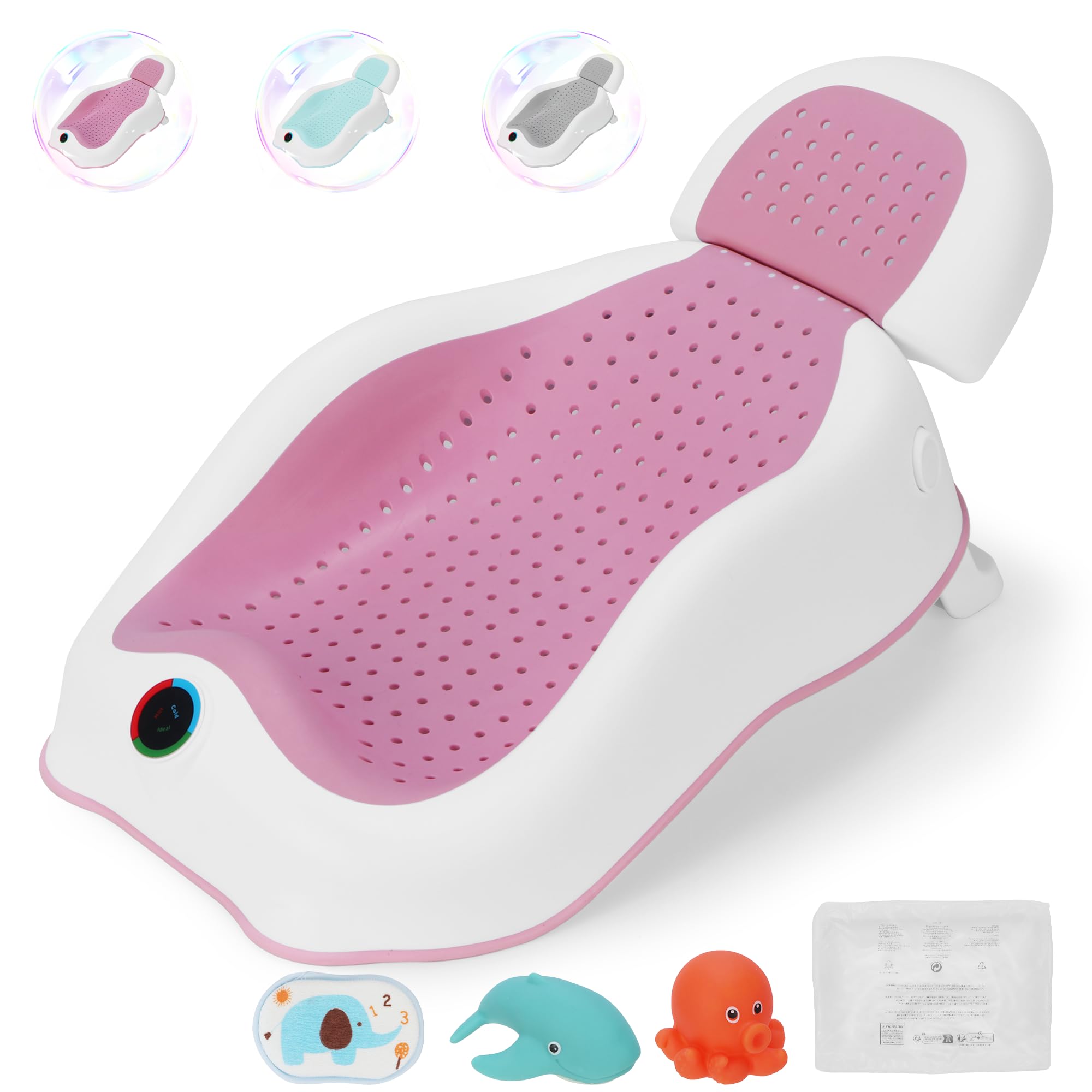 **Ergonomic Baby Bath Support with Built-in Thermometer - Collapsible Newborn Bathtub for Safe & Comfortable Bathing | Perfect Baby Shower Gift & Newborn Essential (Pink) | Ideal for Home, Nursery & Travel Use**