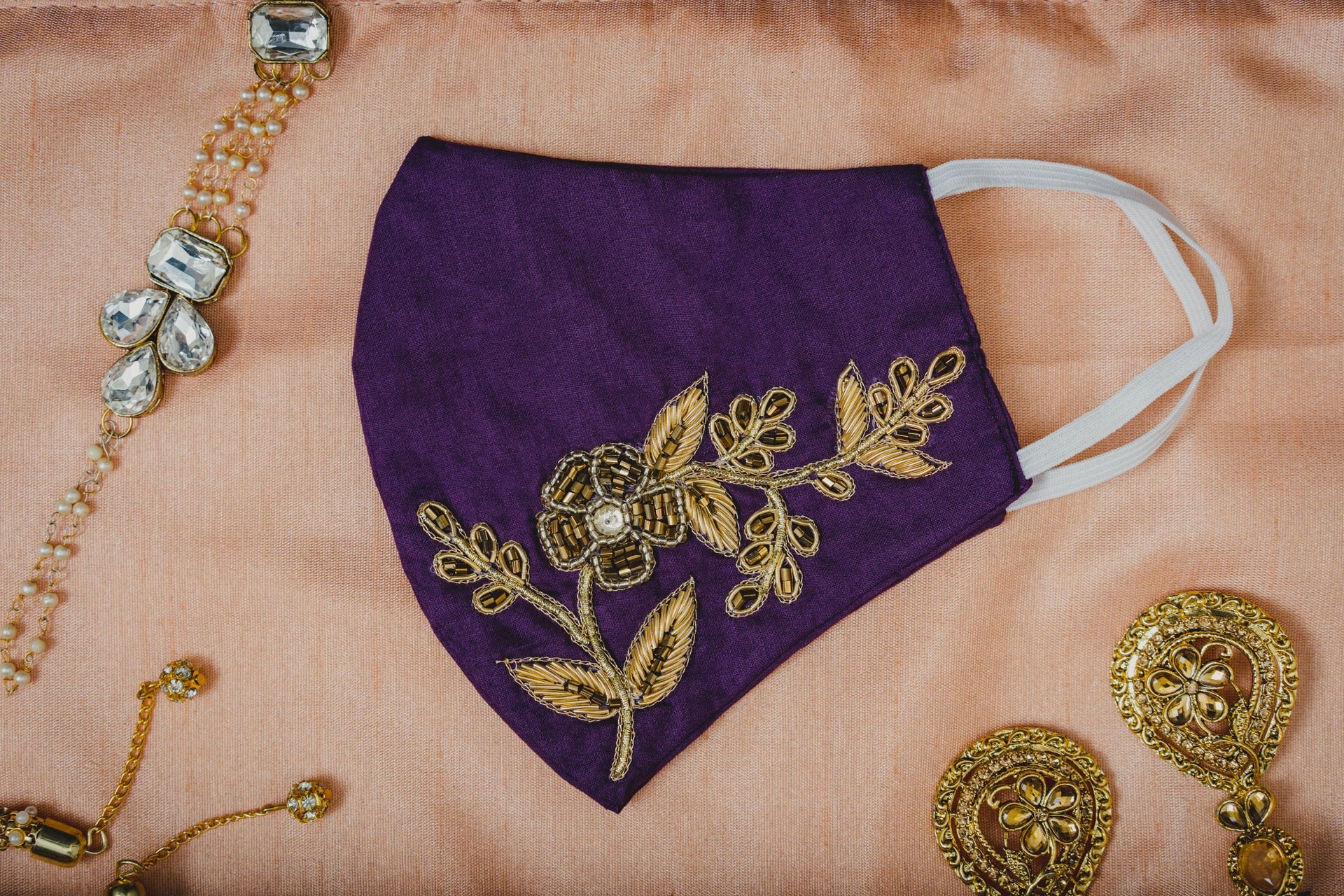 Floral Embroidery Cotton Face Mask - Purple Reusable Washable Breathable for Women & Men - Perfect for Daily Use, Travel, and Outdoor Activities