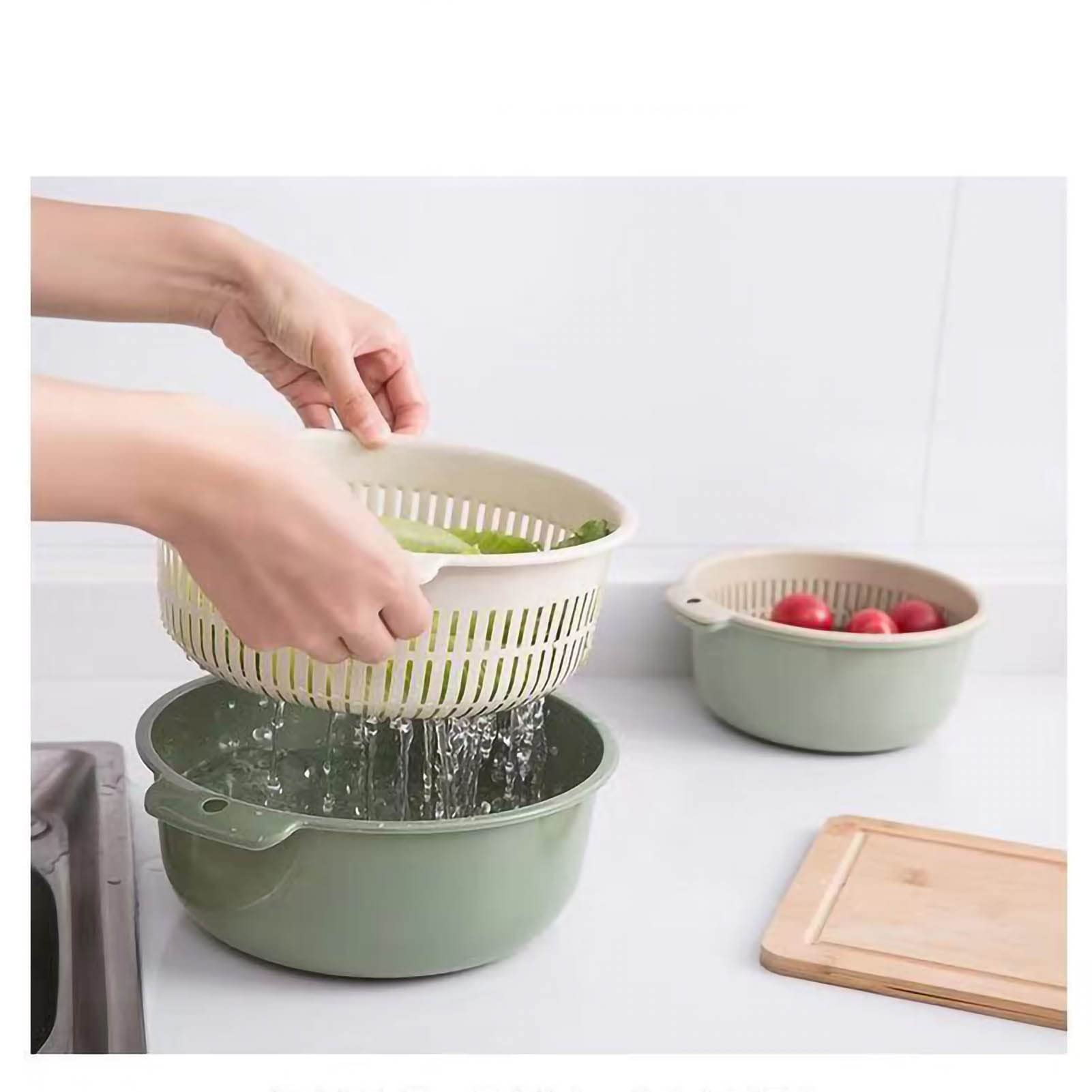 Double-Layered Vegetable and Fruit Washing Basket - Large Kitchen Colander Strainer Bowl Set for Draining Fresh Produce | Perfect for Salad Prep, Berry Washing & Healthy Cooking