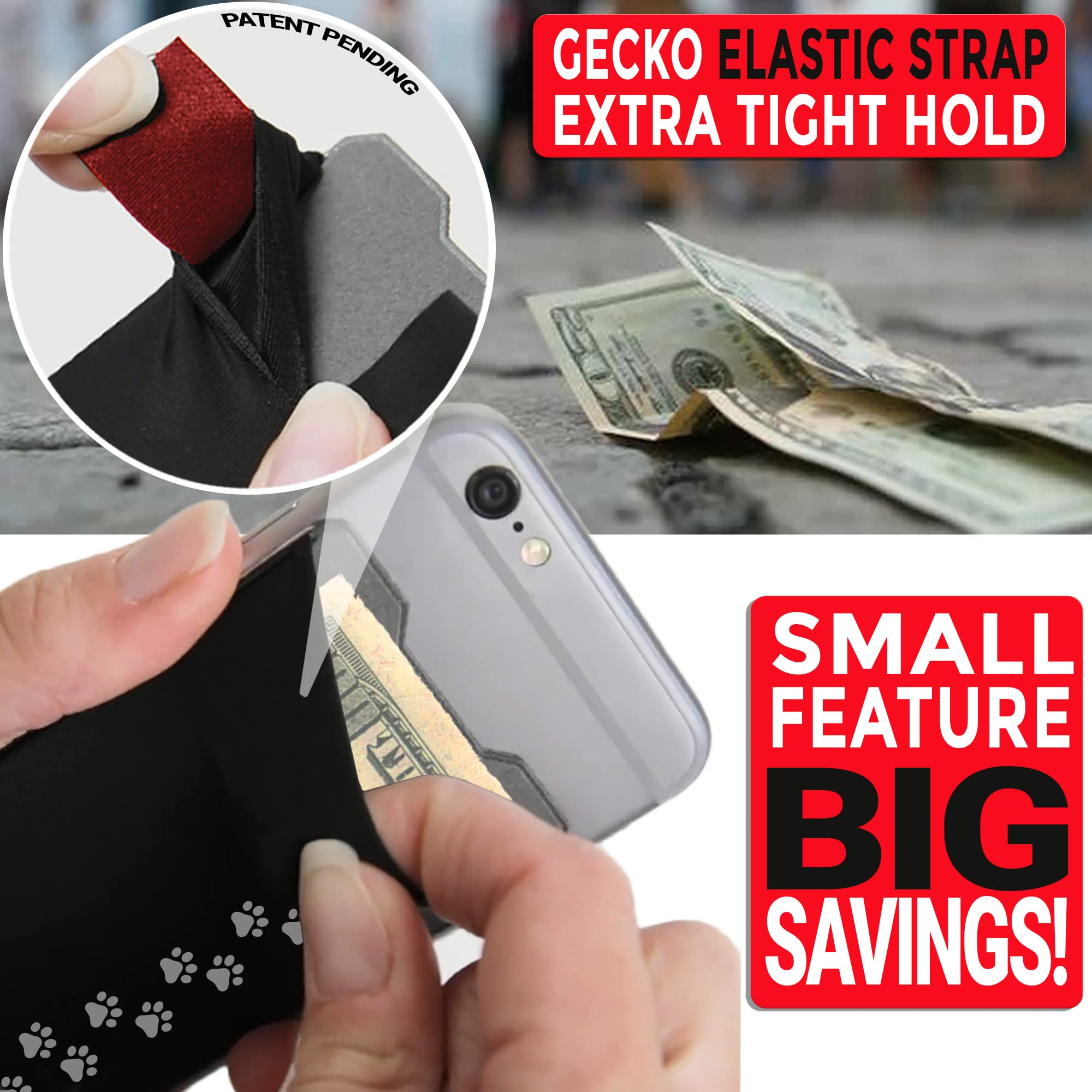 Gecko Stick-On Phone Wallet - Slim Adhesive Card Holder for Credit Cards & Cash - Secure Lycra Pocket for iPhone, Samsung & Smartphones - Perfect for Travel, Gym & Everyday Use