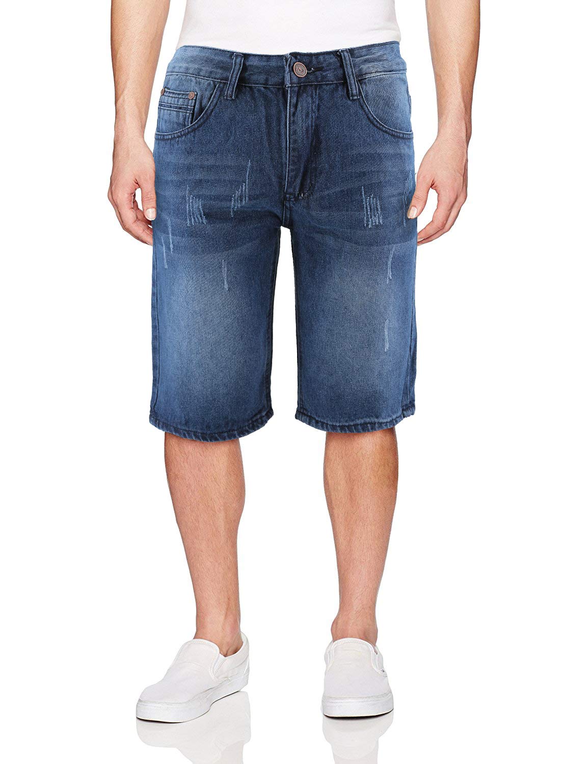 **Men's Moto Quilted Distressed Painted Skinny Slim Fit Denim Shorts - Stylish & Comfortable for Casual Wear, Street Fashion & Summer Outfits**