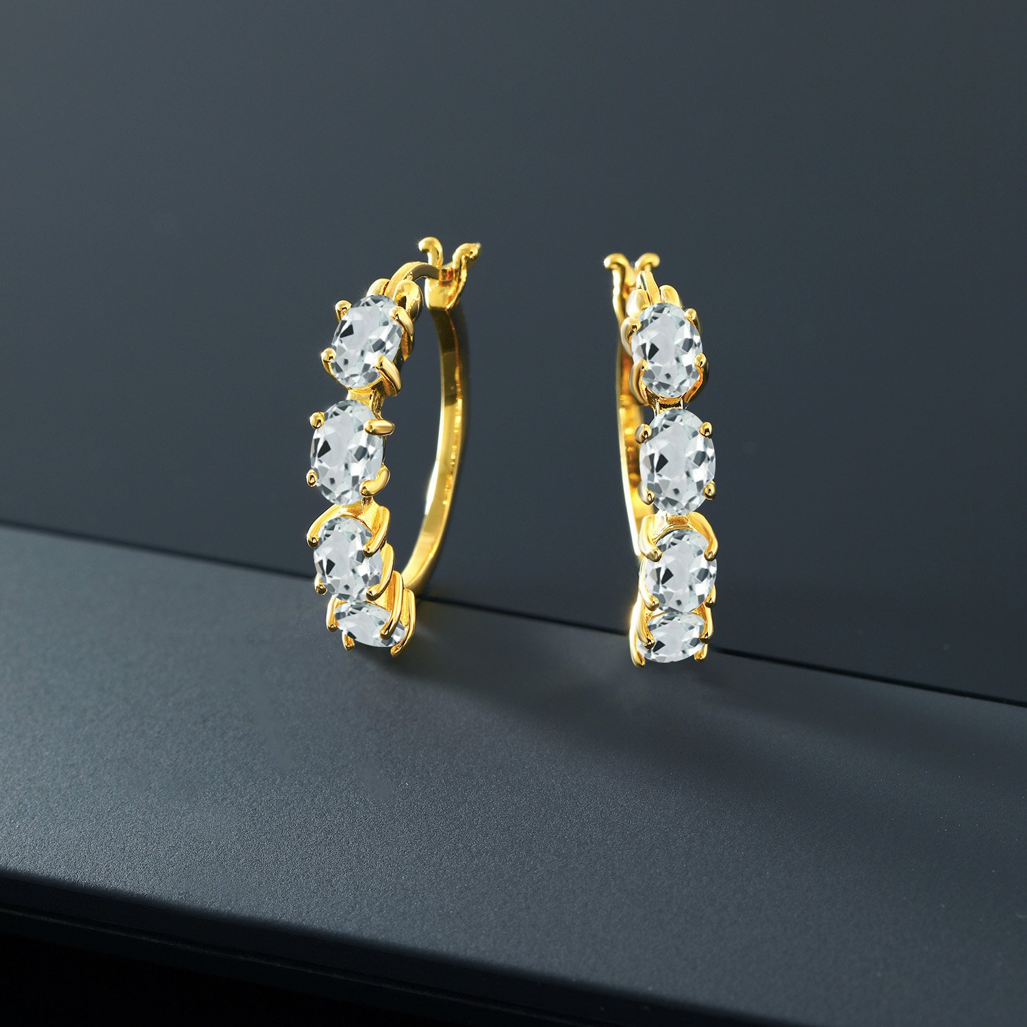 Gem Stone King 18K Gold Plated Silver Oval Birthstone Hoop Earrings for Women | 6x4mm Oval Gemstone | 22mm (0.85 Inch) Hoop | Elegant Jewelry for Everyday Wear & Special Occasions