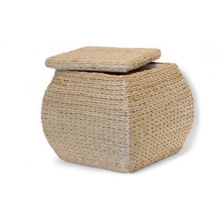BAUM Square Ottoman Stool with Natural Rush Weaving - Modern Boho Footrest, Coffee Table, or Extra Seating for Living Room, Bedroom & Patio