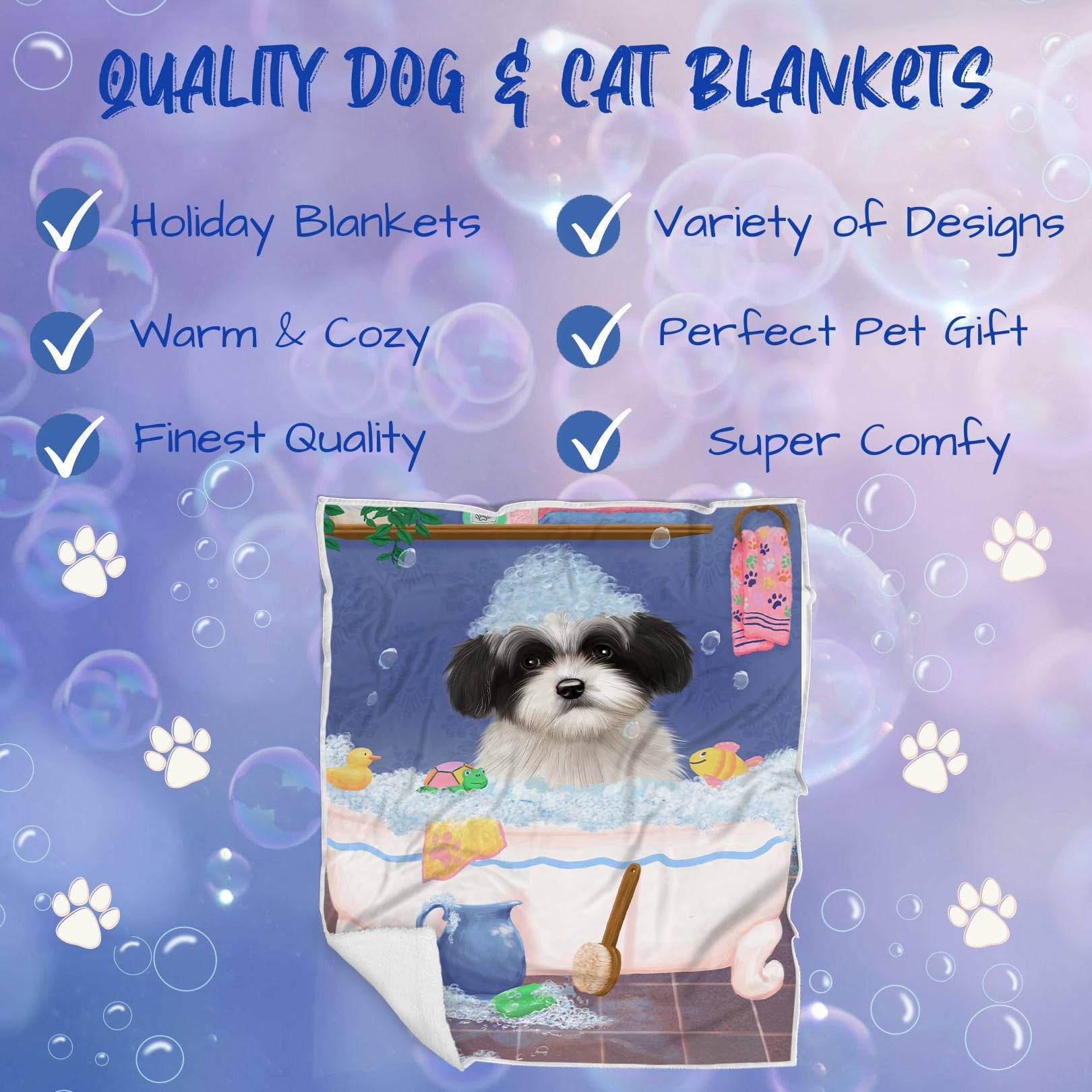 Rub A Dub Dog in A Tub Havanese Dog Blanket - Ultra Soft Lightweight Pet Blanket for Dogs & Cats - Cozy Durable Woven Throw for Sofa, Bed, or Crate (50x60 Inches) - Perfect for Snuggling, Travel & Home Decor