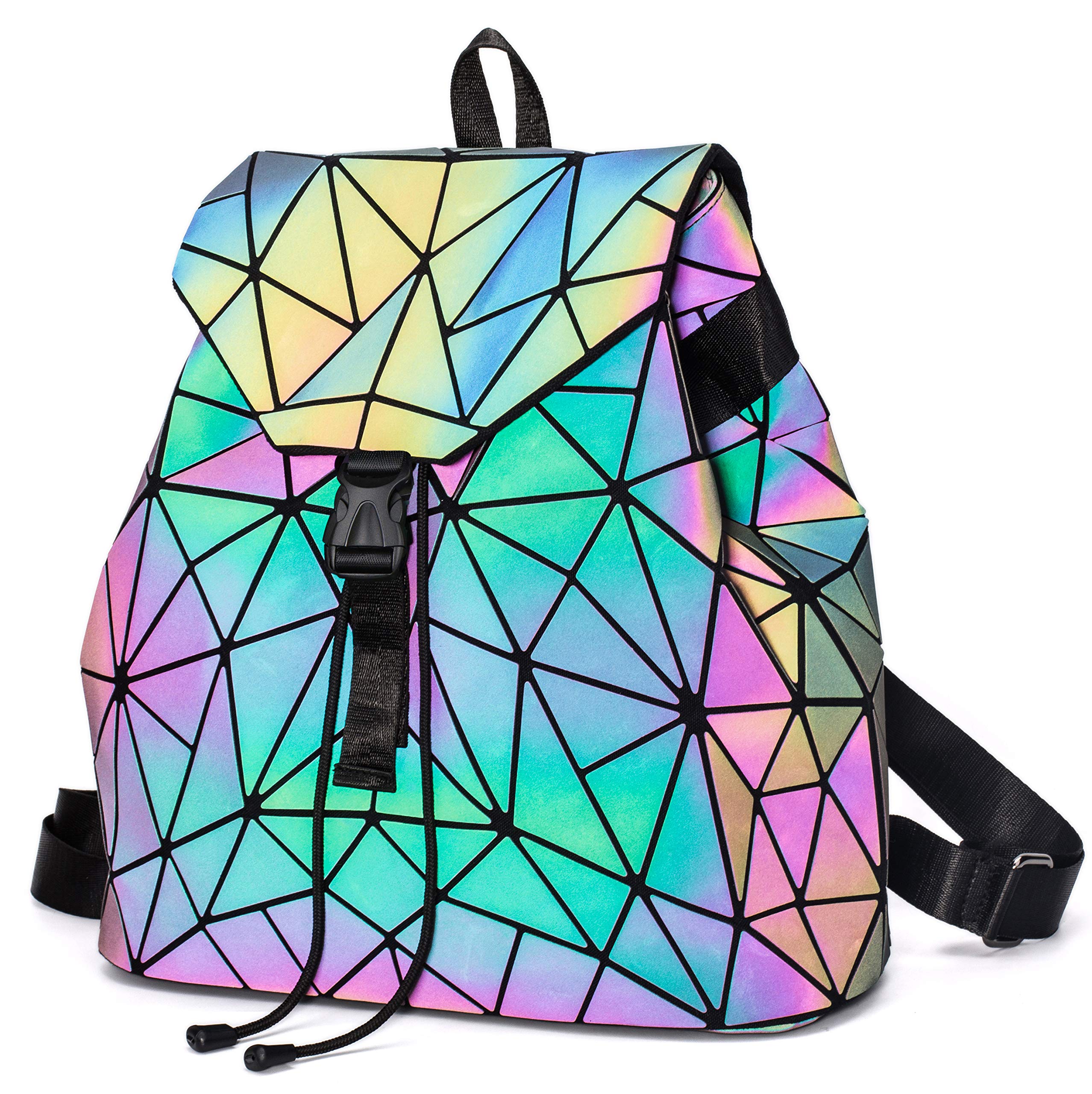 Luminous Geometric Backpack for Women - Holographic Reflective Handbag & Iridescent Daypack (BB180001-02) - Perfect for Night Out, Rave Parties & Festival Fashion Accessory