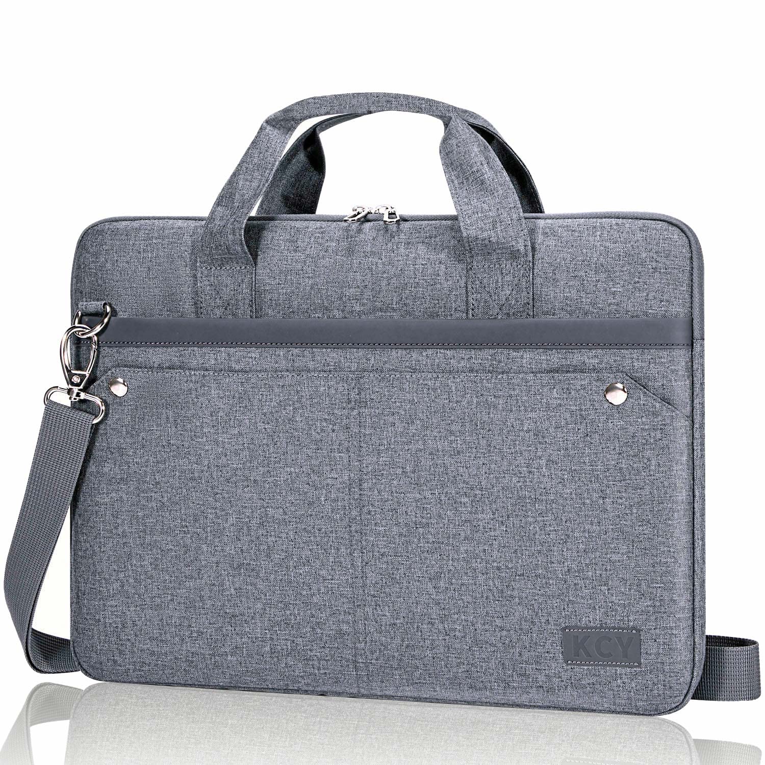 KCY 15.6 Inch Laptop Bag with Adjustable Shoulder Strap - Slim Protective Sleeve Case for MacBook Air 15 M2, MacBook Pro 16 M1 (2021-2023), HP, Lenovo, Dell, Acer, Asus 15-16 Inch Notebooks - Perfect for Work, School & Travel (Grey)