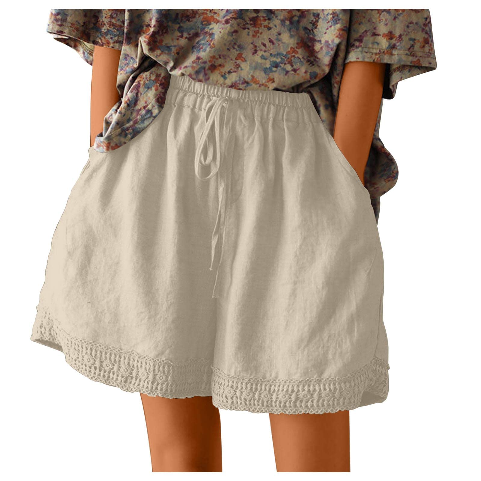 Women's Linen Shorts with Pockets - Drawstring Waist for Summer Comfort
