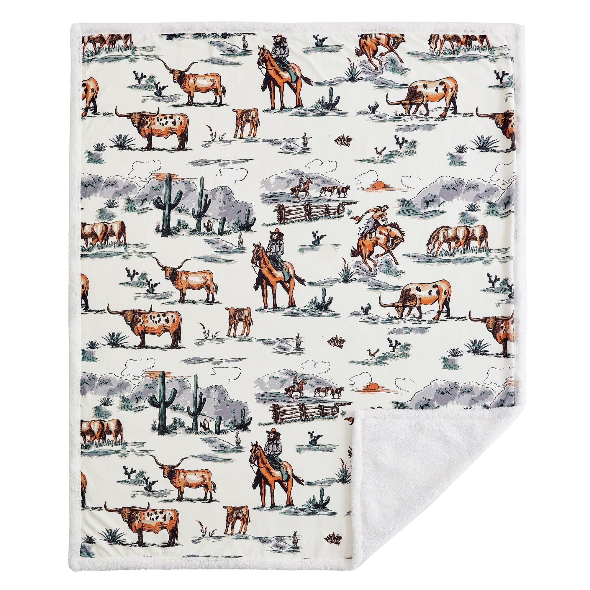 Cozy Ranch Life Western Toile Campfire Sherpa Throw Blanket - Perfect for Cabin Decor, Outdoor Camping & Winter Warmth