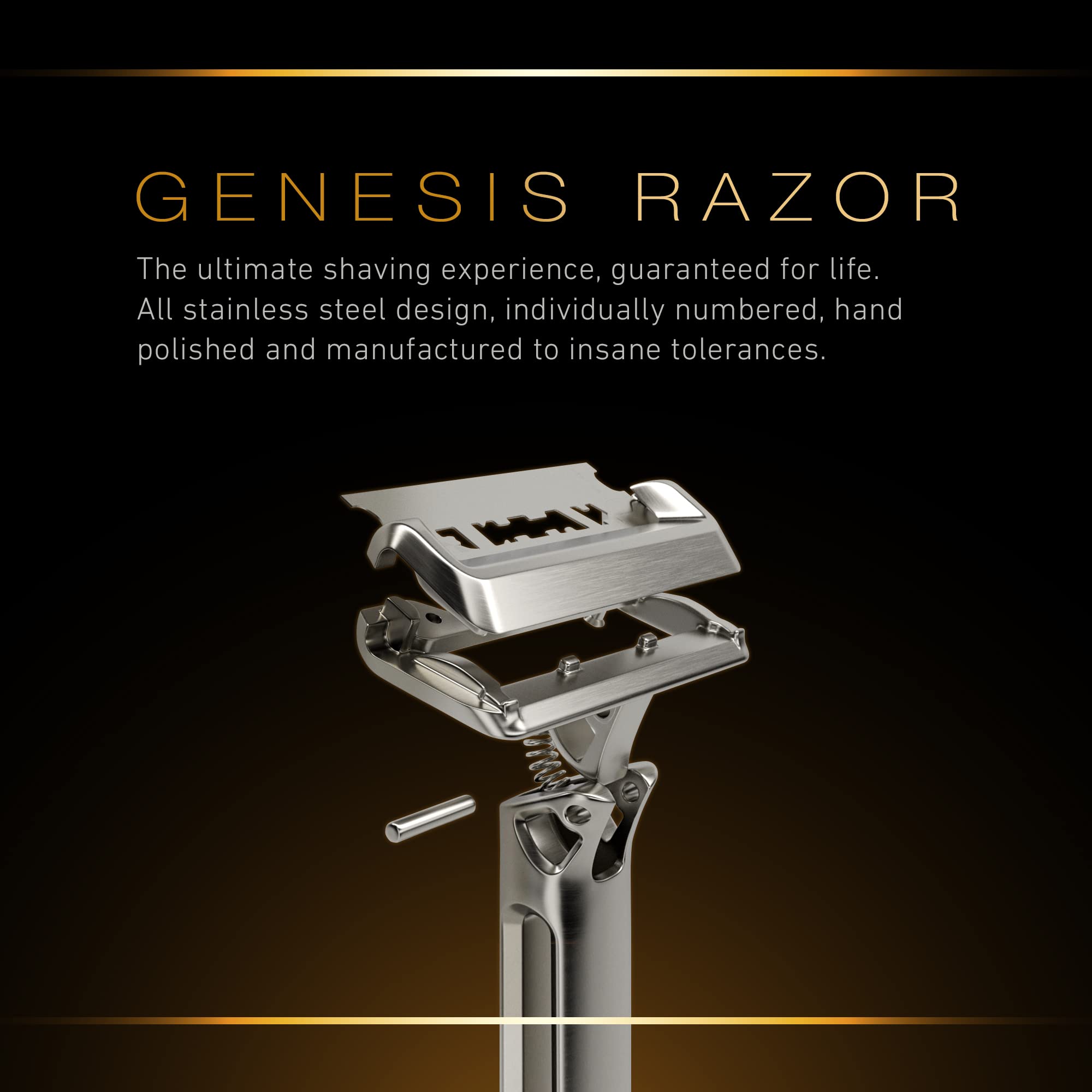 OneBlade Genesis Single Blade Safety Razor for Men - Premium Stainless Steel Pivoting Head Razor with Stand & 10 Japanese Feather FHS Blades - Best for Thick Coarse Beard & Sensitive Skin - Perfect for Daily Shaving, Travel & Gift Giving