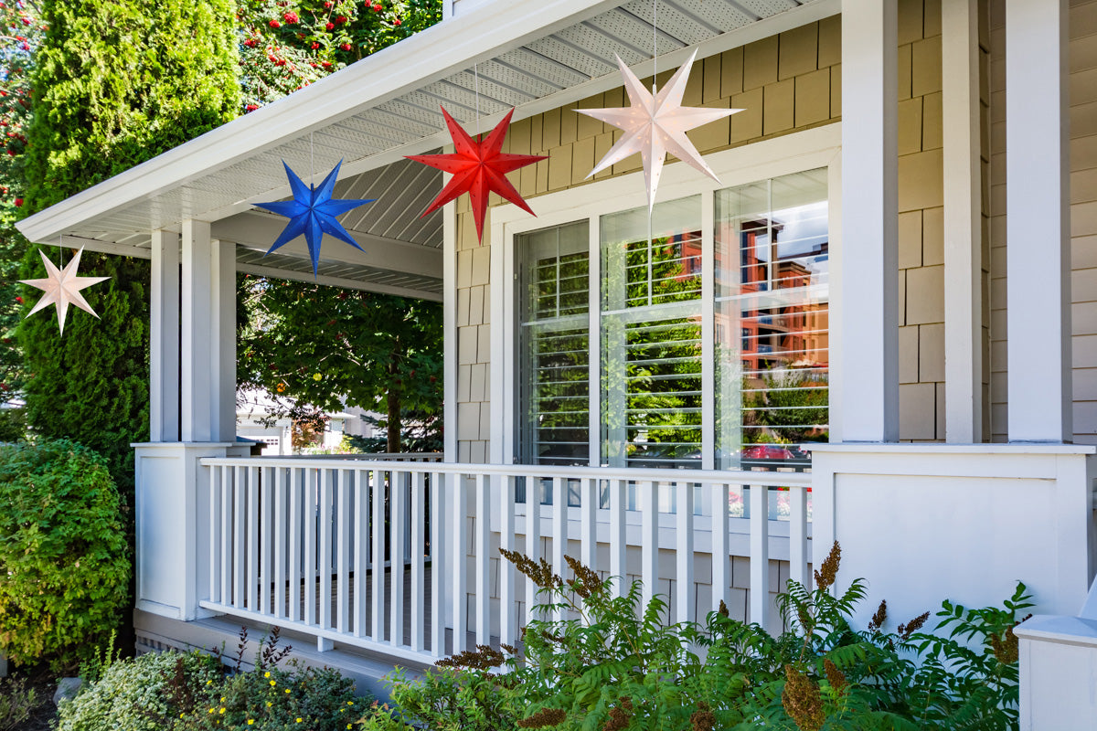 4th of July Patriotic Star Lanterns - 3 Pack Weatherproof Hanging Decorations (Red, White & Blue) - Perfect for Outdoor Parties, Backyard BBQs & Independence Day Celebrations