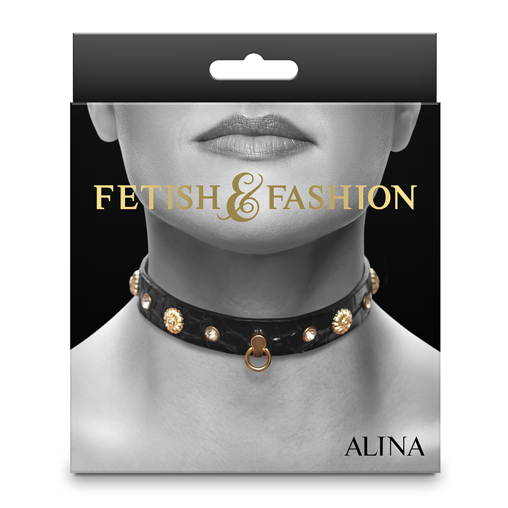Alina Faux Croc Leather Rhinestone Choker Necklace - Gothic Fashion Collar for Women - Perfect for BDSM, Fetish Wear & Everyday Elegance
