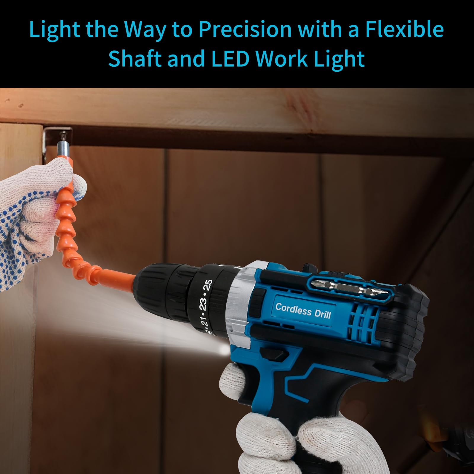20V Cordless Drill with 2 Batteries & Charger - Electric Power Drill with LED Light & Variable Speed - Perfect for DIY Projects, Home Repairs, and Professional Construction Work