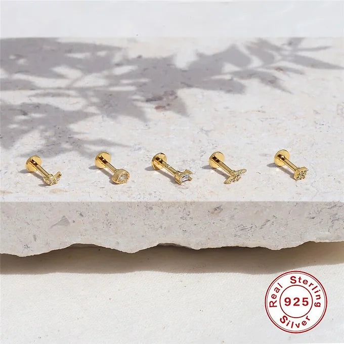 High-Quality Sterling Silver Labret Back Curved Bar Flat Back Studs | HC027 | Perfect for Lip, Nose & Cartilage Piercings