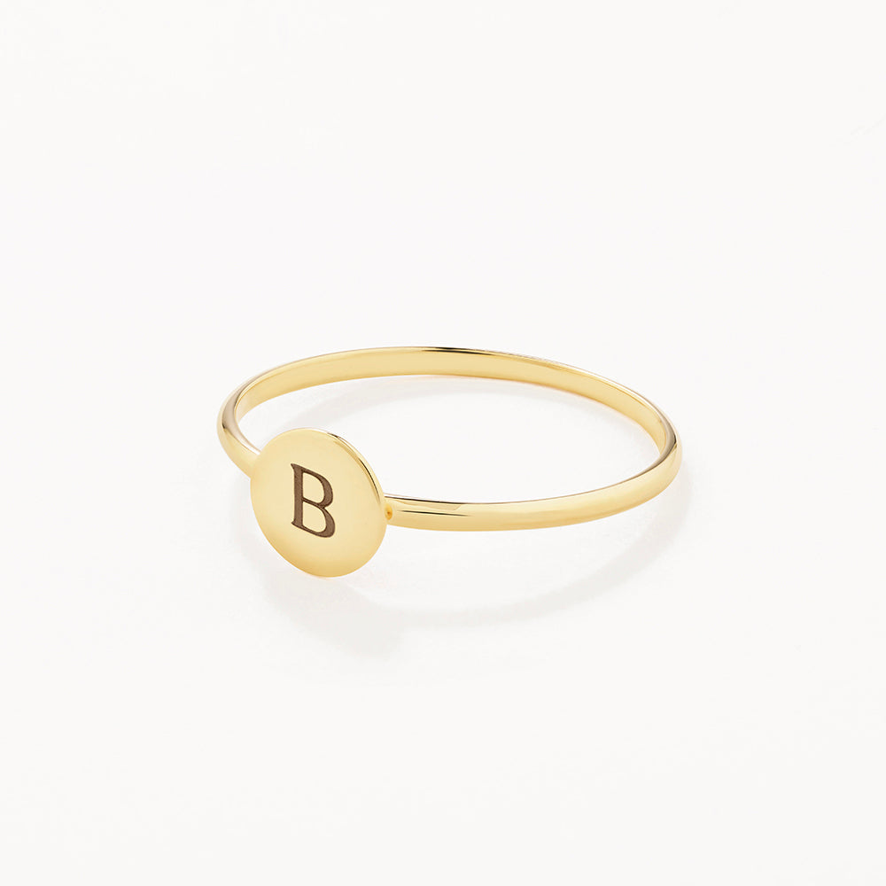 10k Gold Mini Engravable Disc Ring - Personalized Jewelry Gift for Women, Engraved Nameplate Ring for Anniversary, Wedding, Birthday - Perfect for Everyday Wear & Special Occasions