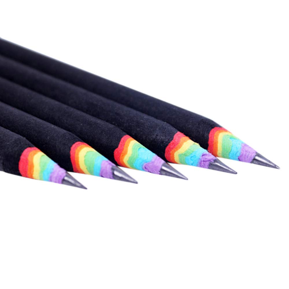 Rainbow Wooden Pencils Set - 5PCS Fine Point Black & White for School & Office