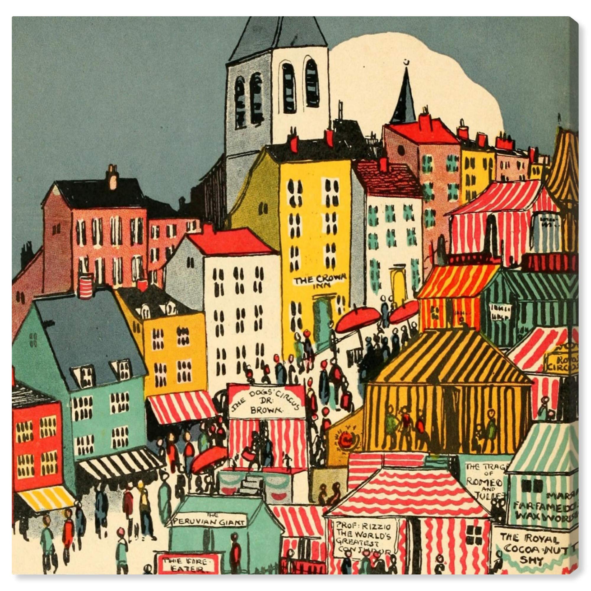 Oliver Gal Artist Co. Little Town Wall Art Canvas Print - 24x24 Inch Kids Room Decor, Yellow & Blue City Skyline Painting for Children's Bedroom, Nursery & Playroom