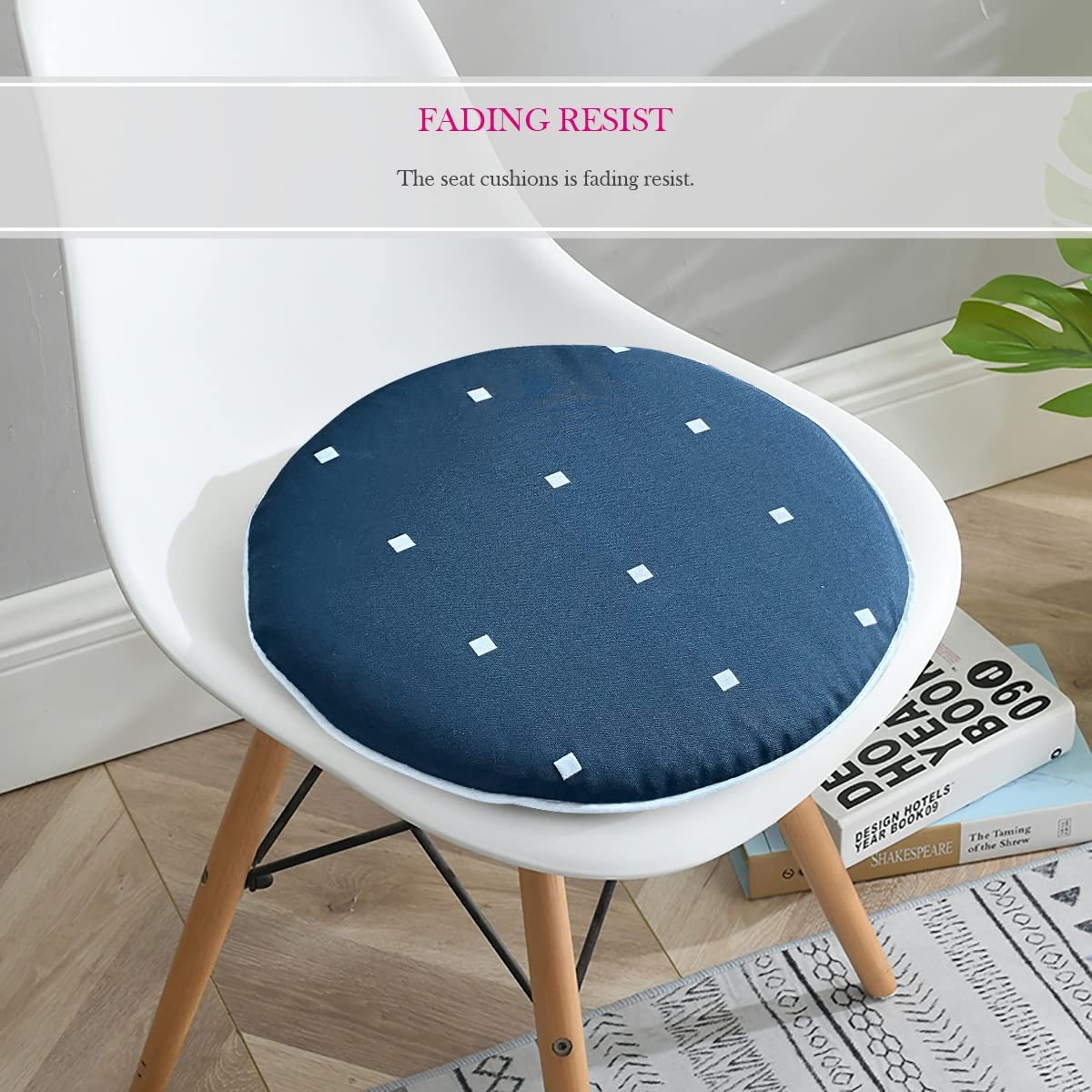 Bistro Chair Cushions Set of 2 - Navy Blue Outdoor Seat Cushions 16x16 Inch, Polka Dot Round Patio Chair Pads for Dining Chairs, Garden Furniture - Perfect for Outdoor Dining, Backyard Decor & Patio Relaxation