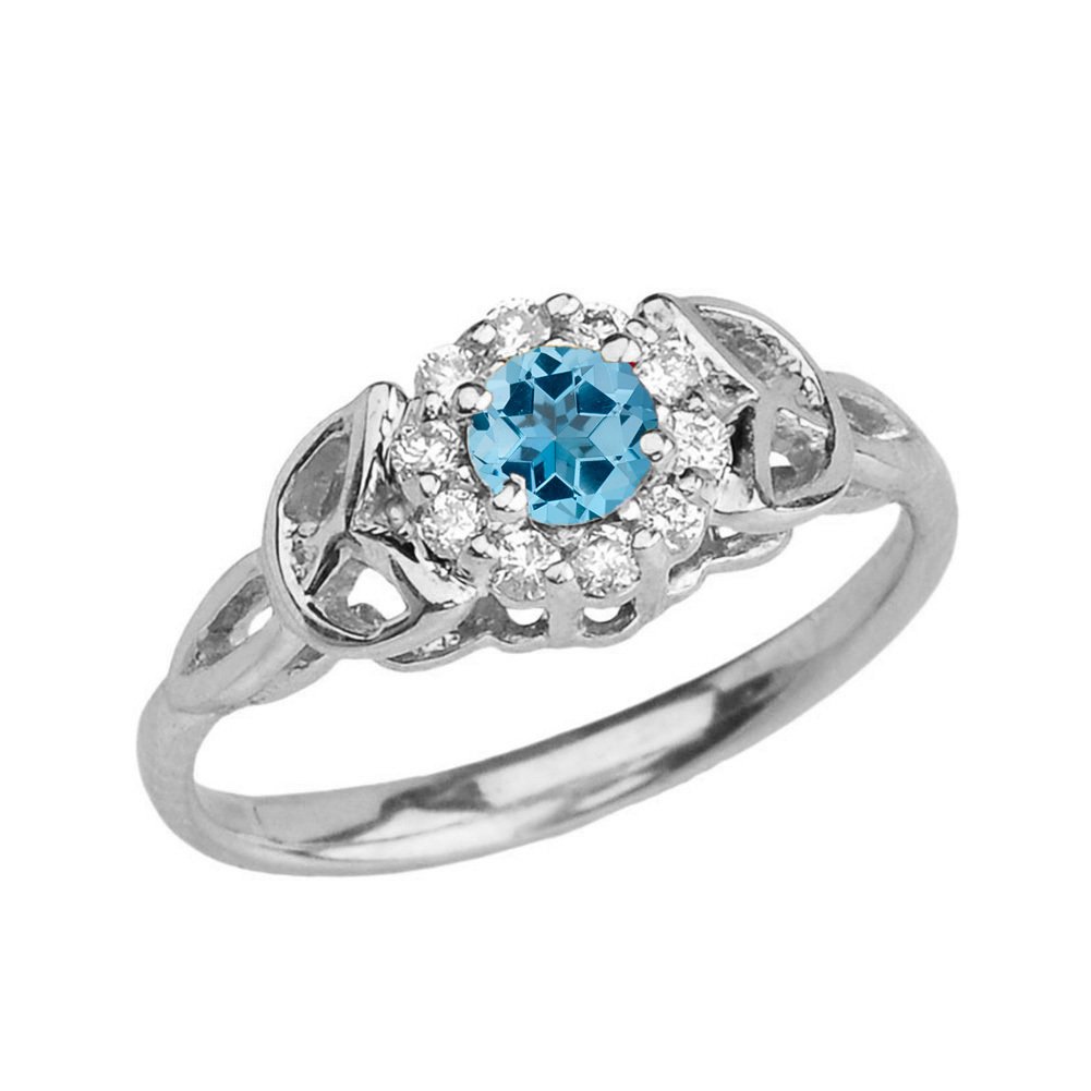 10k White Gold Diamond & Blue Topaz Engagement Ring for Women - Modern Contemporary Wedding Proposal Ring - Perfect for Anniversaries, Valentine's Day & Special Occasions