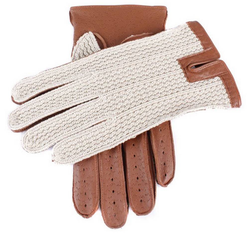Men's Cotton Crochet Back Driving Gloves in Cognac - Premium Breathable Leather Gloves for Driving, Motorcycle Riding & Outdoor Activities