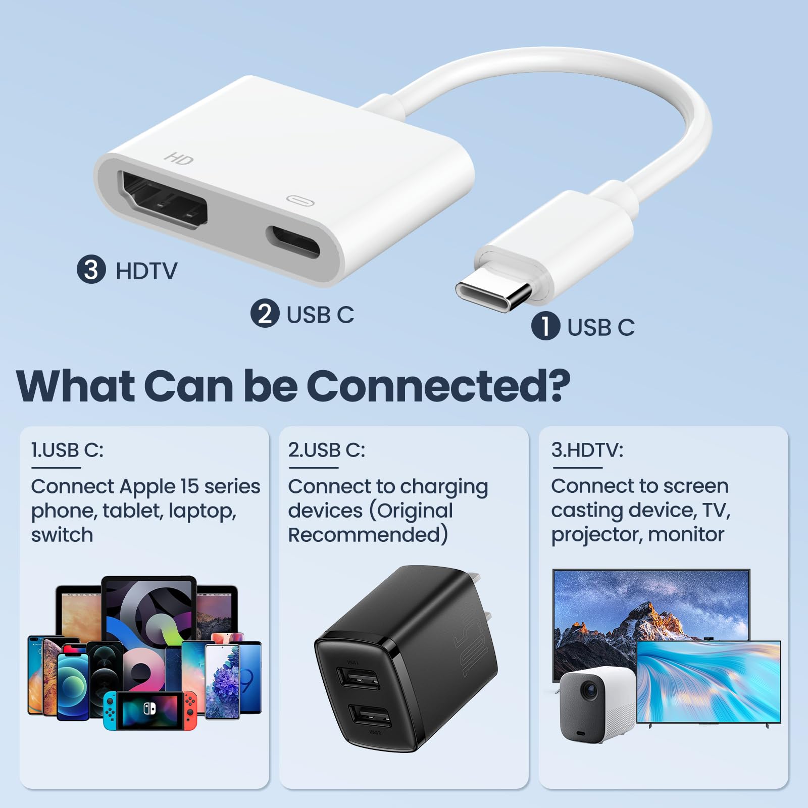 Battony USB C to HDMI Adapter 4K@60Hz with Fast Charging 100W - Compatible with iPhone 15/16 Pro/Max, MacBook Pro/Air 2023, iPad Pro - Ideal for Home Office, Gaming & 4K Video Streaming