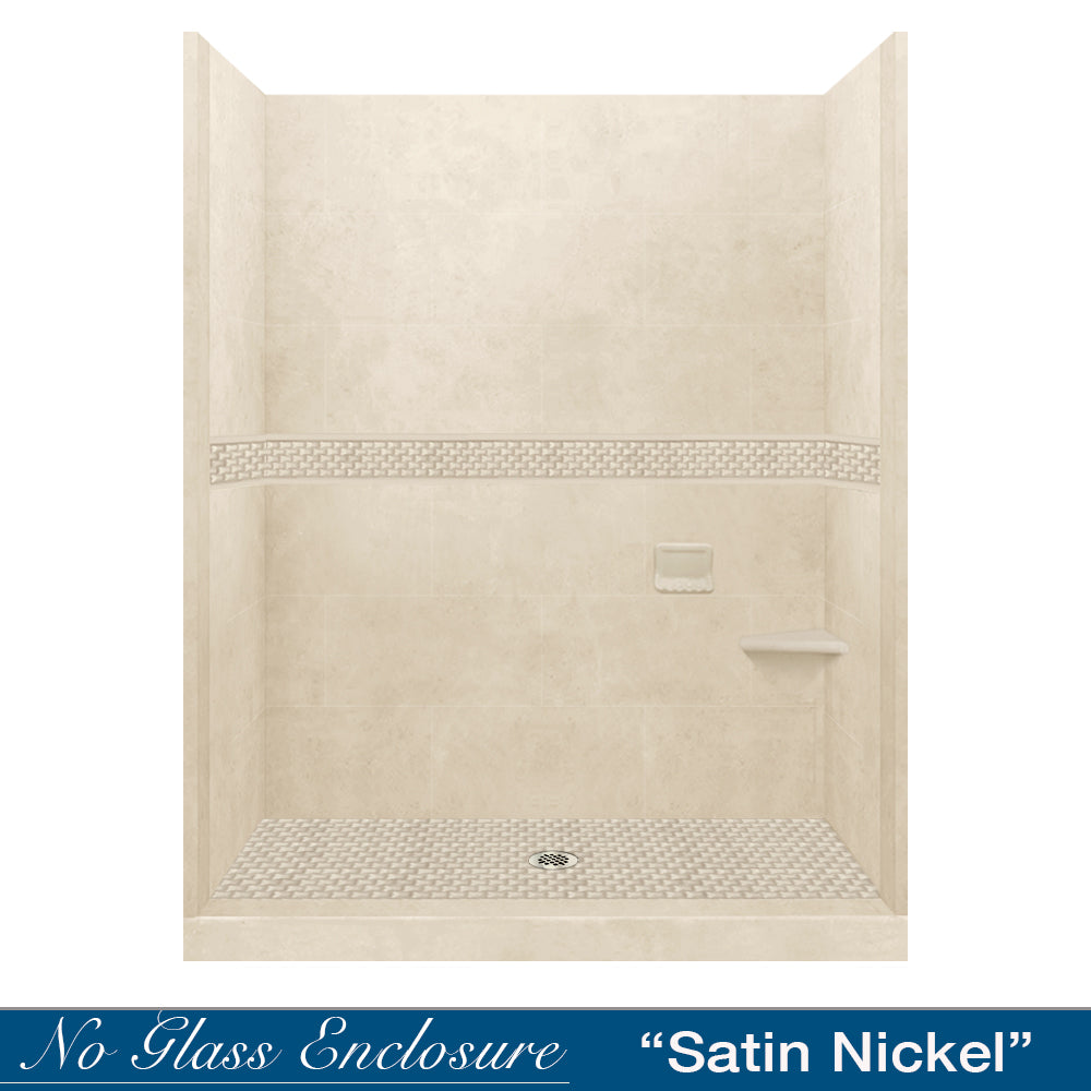 60 Alcove Desert Sand Sistine Stone & Jewel Stone Accent - DIY Shower Remodel Kit for Bathroom Upgrade | Waterproof Peel and Stick Wall Tiles for Easy Installation | Perfect for Home Renovation and Spa Style Decor